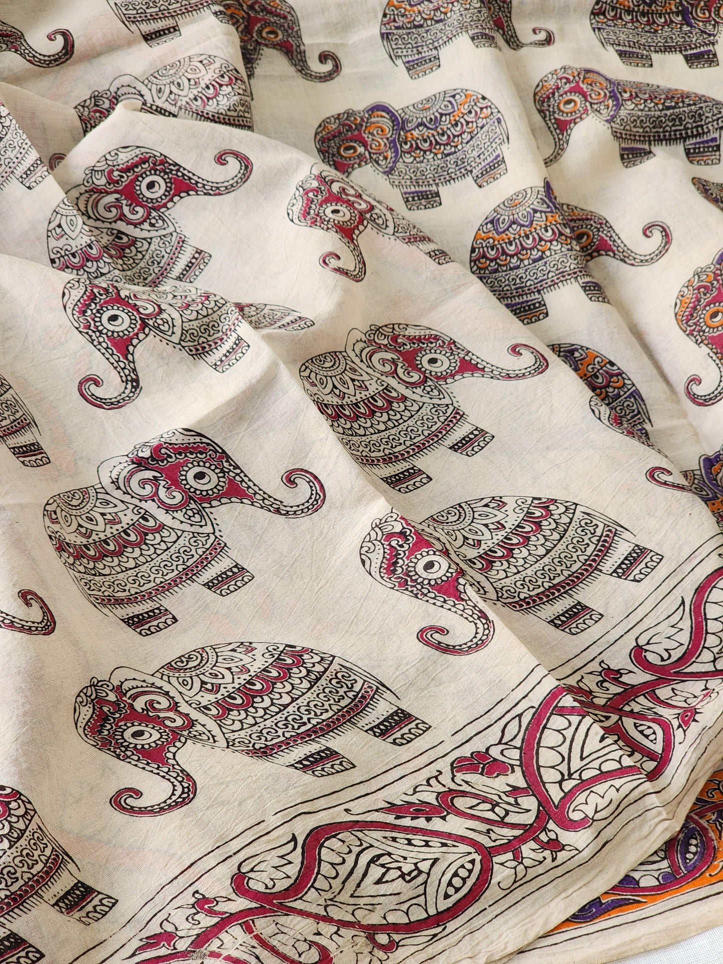 Beige Kalamkari Cotton Saree