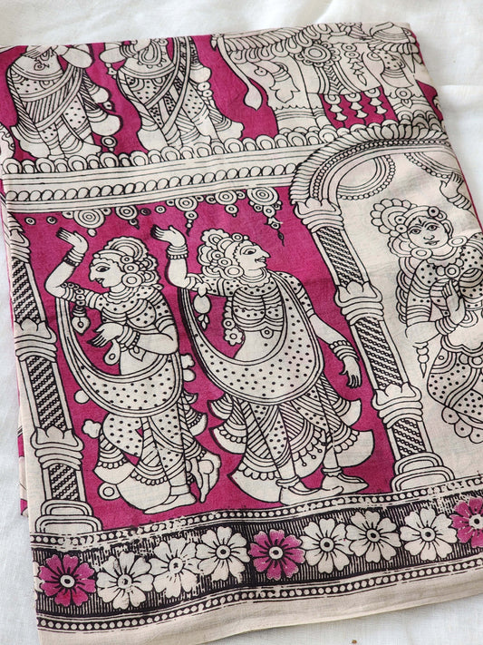 Pink Kalamkari Cotton Saree