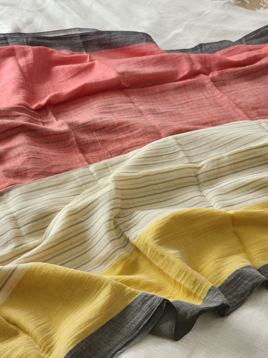 Multicored mulmul cotton saree