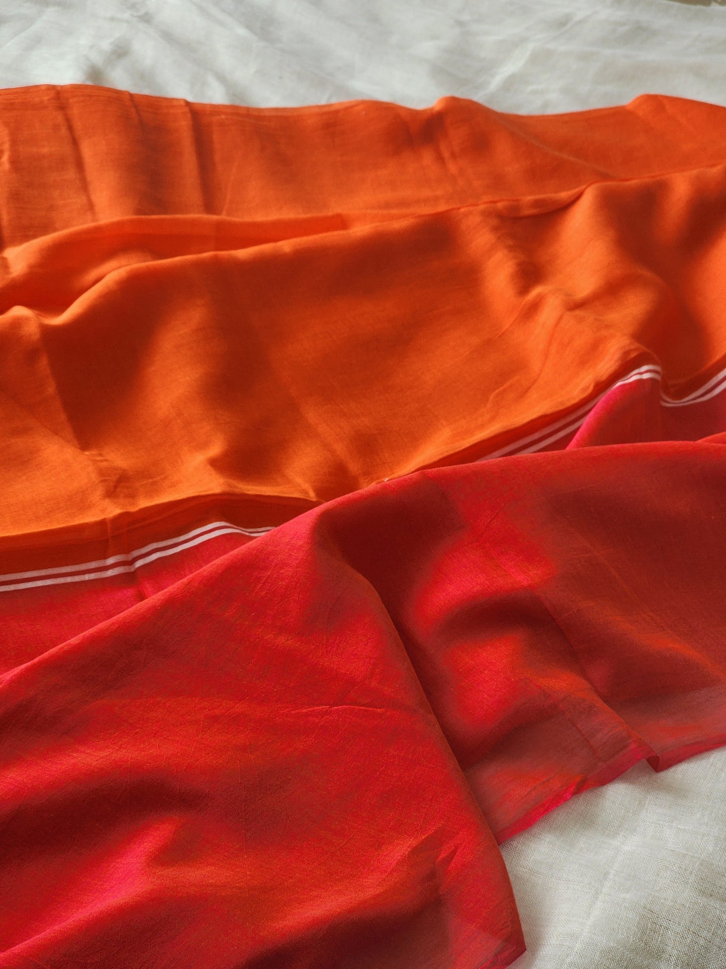 Orange & Red mulmul cotton saree