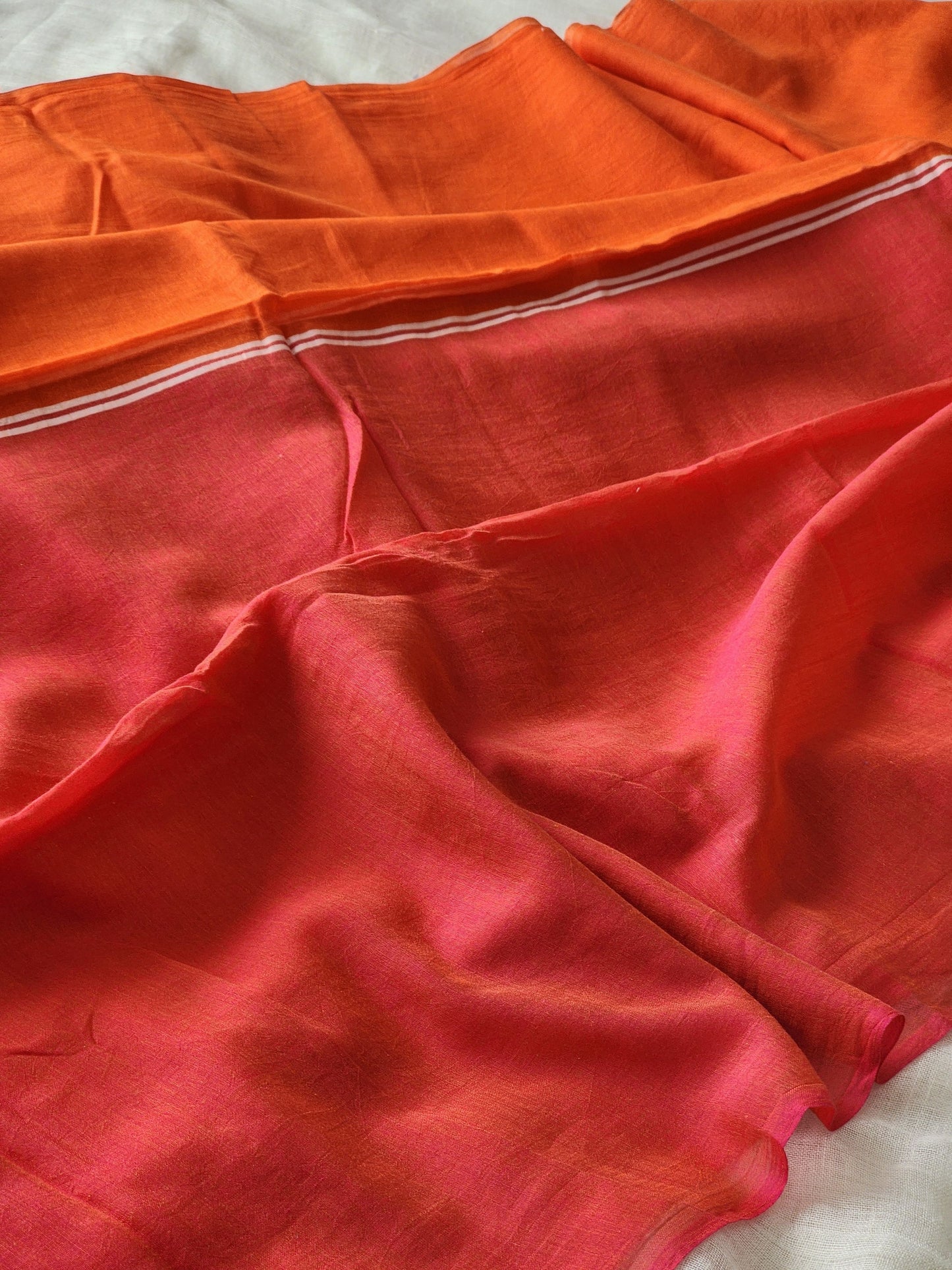 Orange & Red mulmul cotton saree
