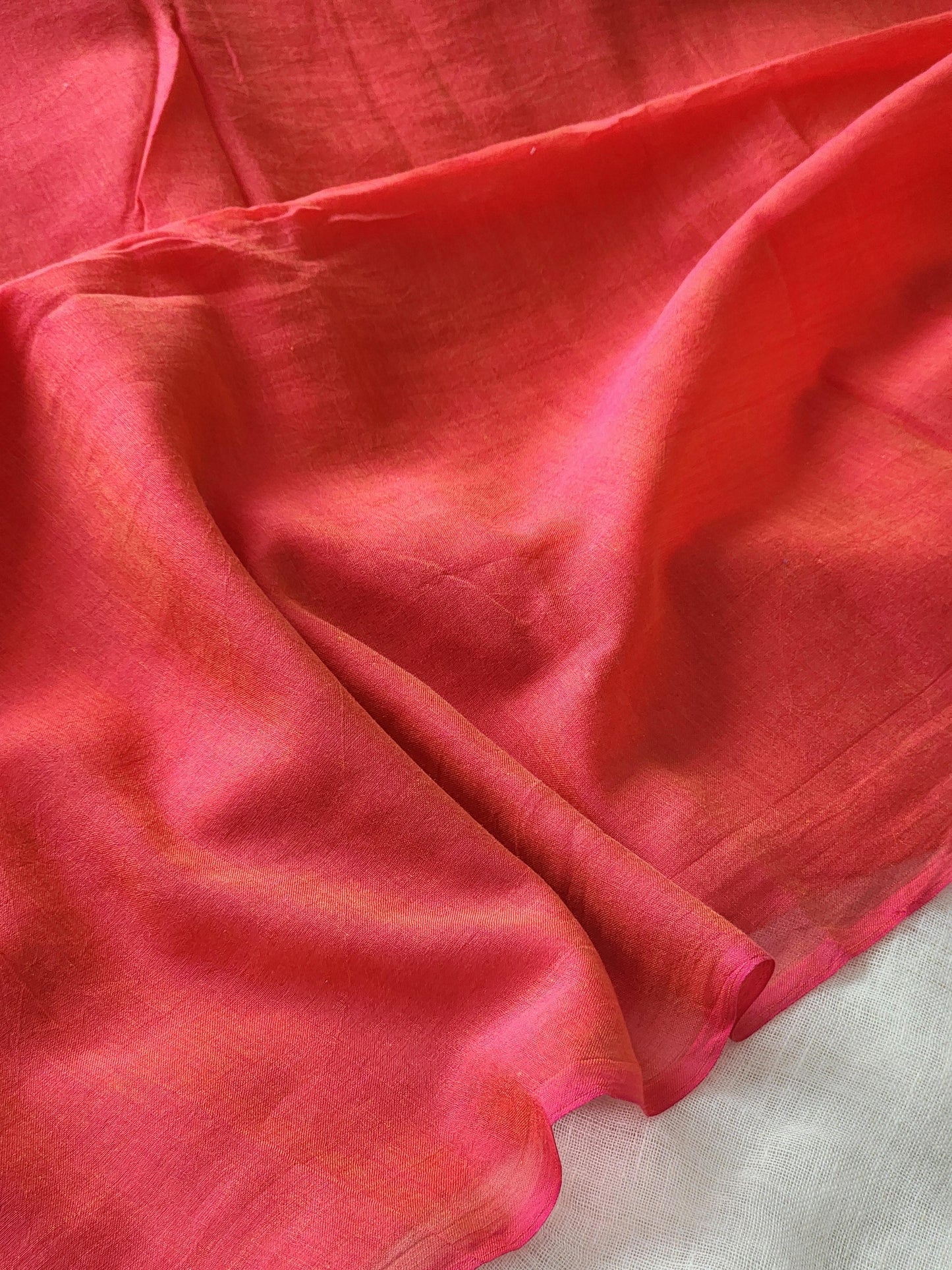 Orange & Red mulmul cotton saree