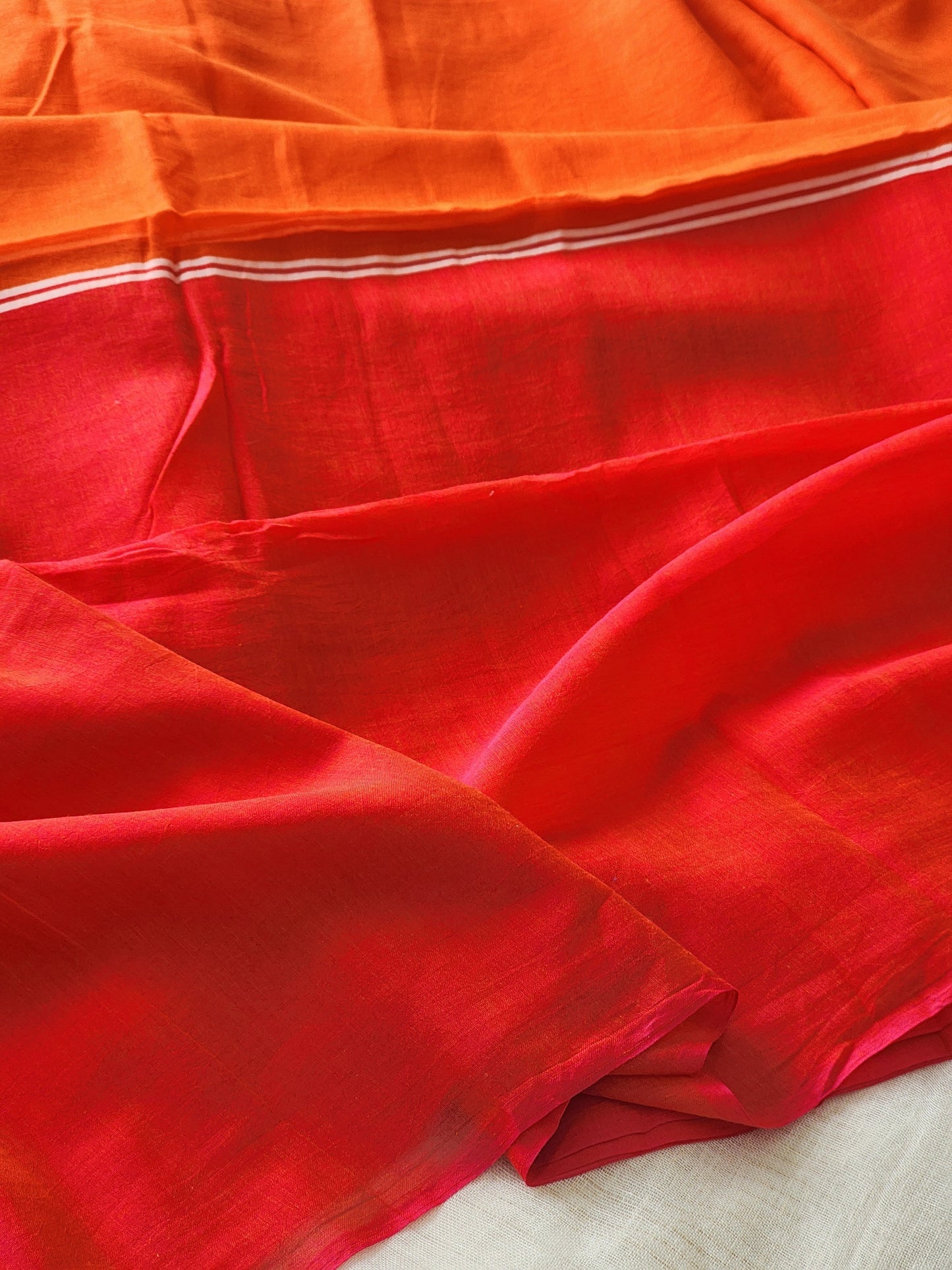 Orange & Red mulmul cotton saree