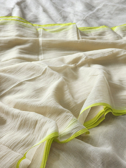 Cream mulmul cotton saree