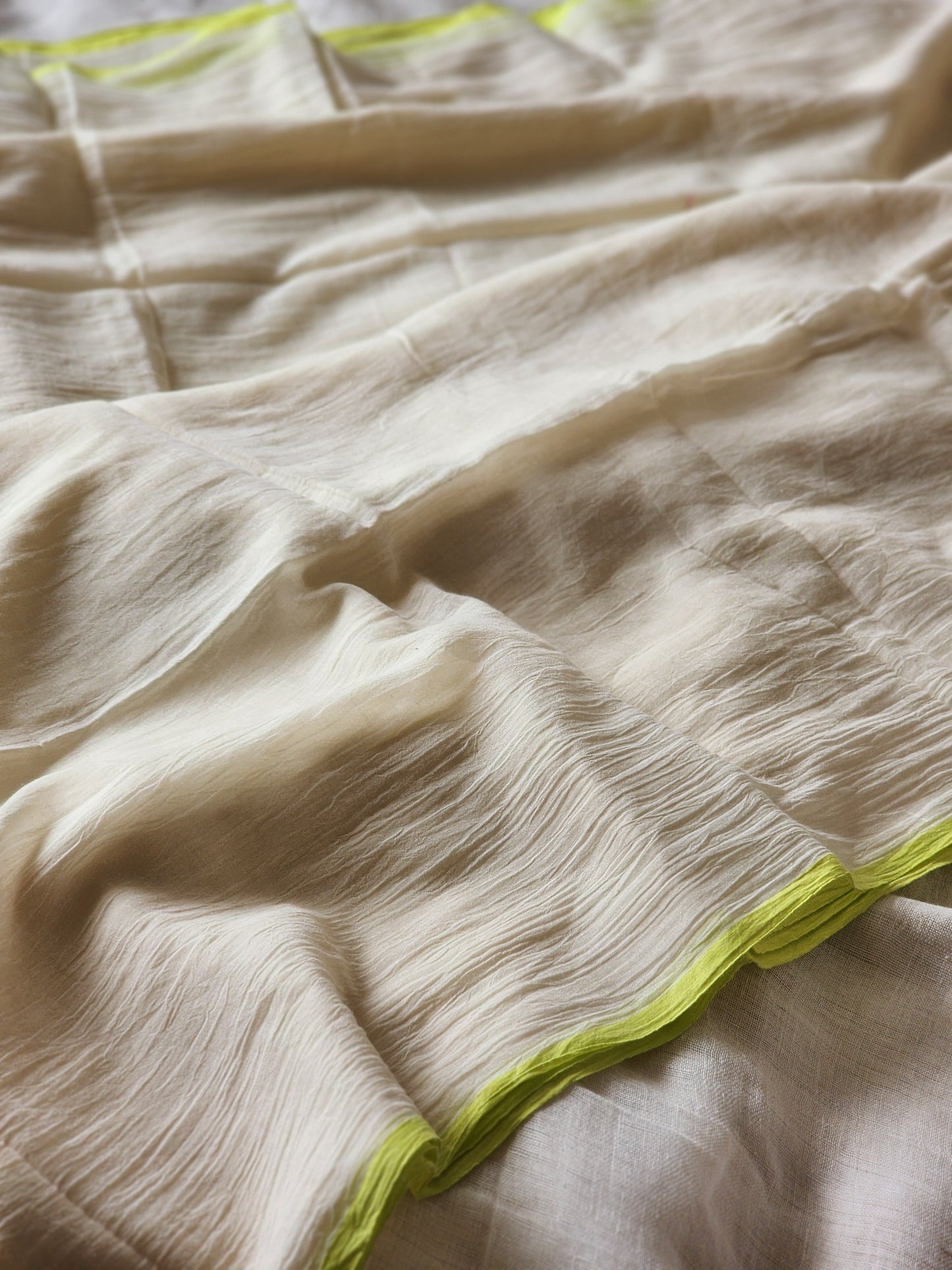 Cream mulmul cotton saree