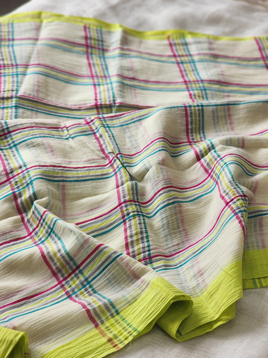 White mulmul cotton saree