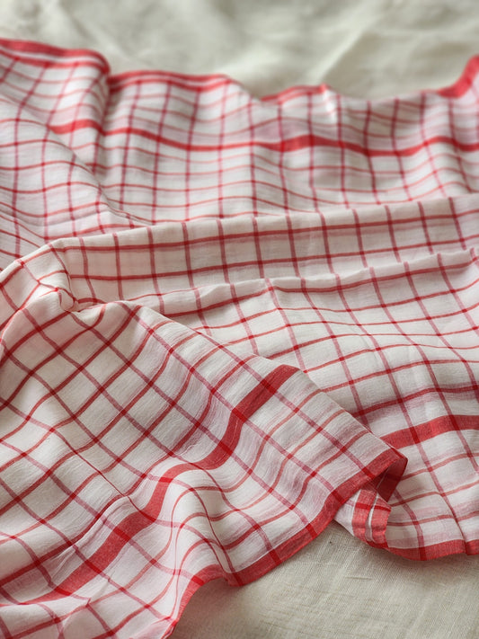 White mulmul cotton saree