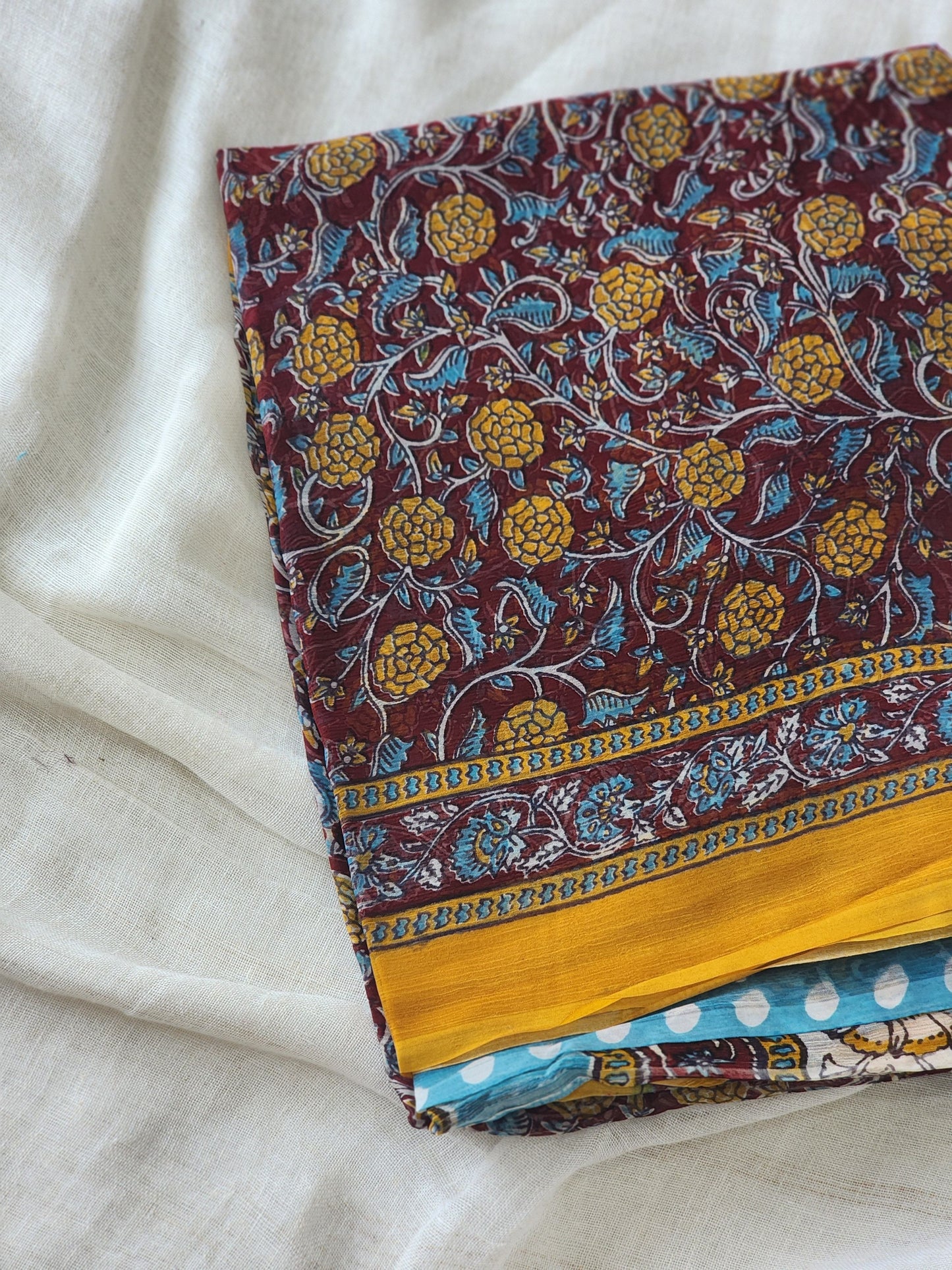 Maroon Chiffon Handblock Saree