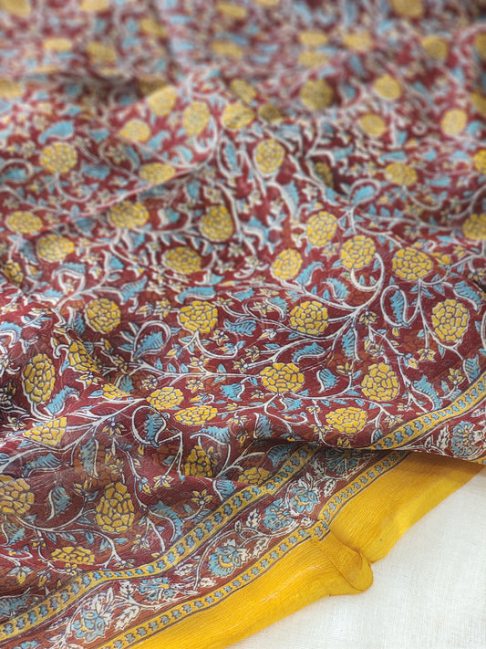 Maroon Chiffon Handblock Saree