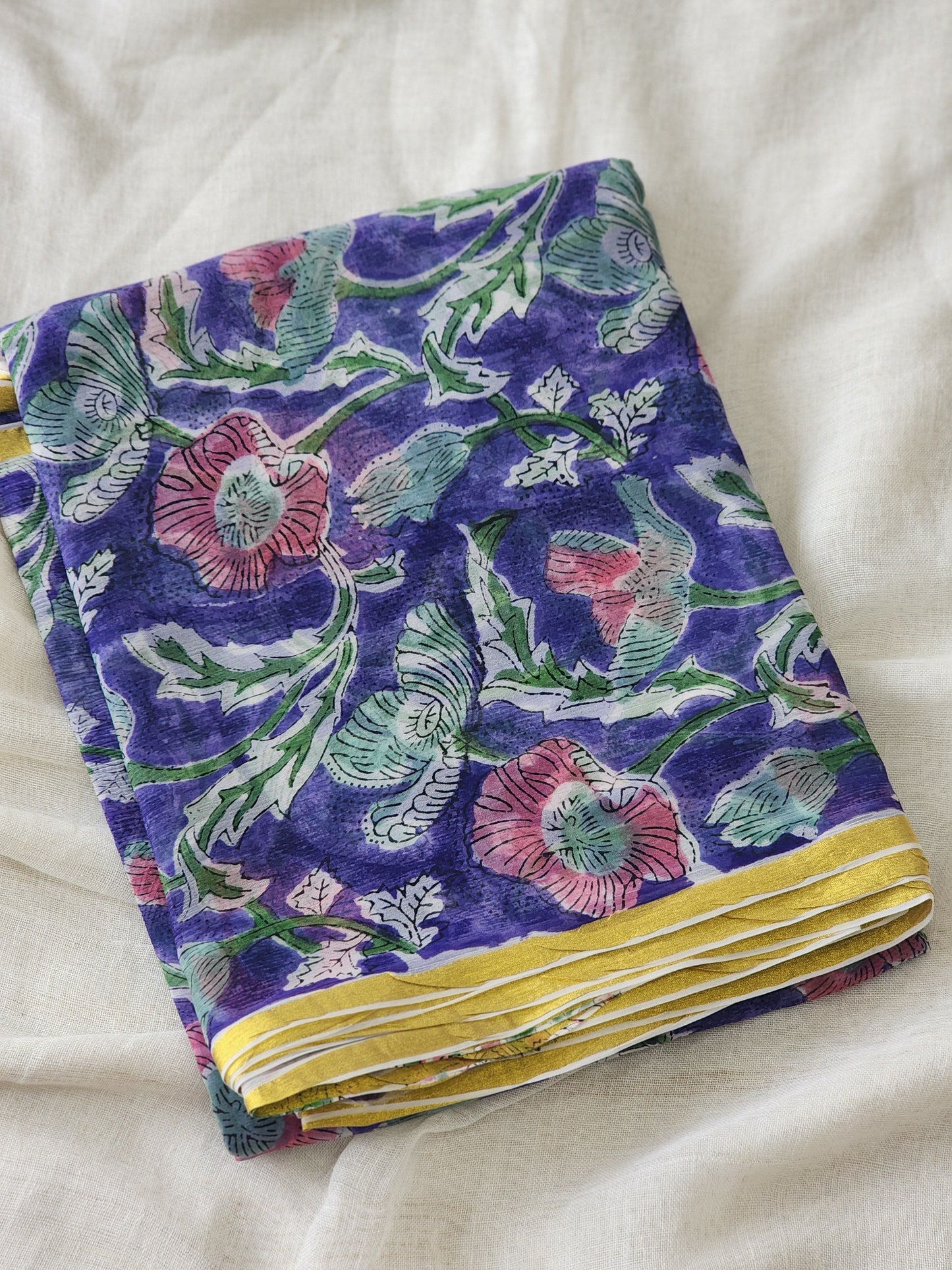 Purple Chiffon Handblock Saree