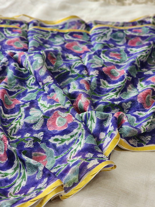 Purple Chiffon Handblock Saree