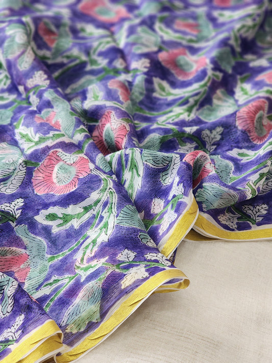 Purple Chiffon Handblock Saree