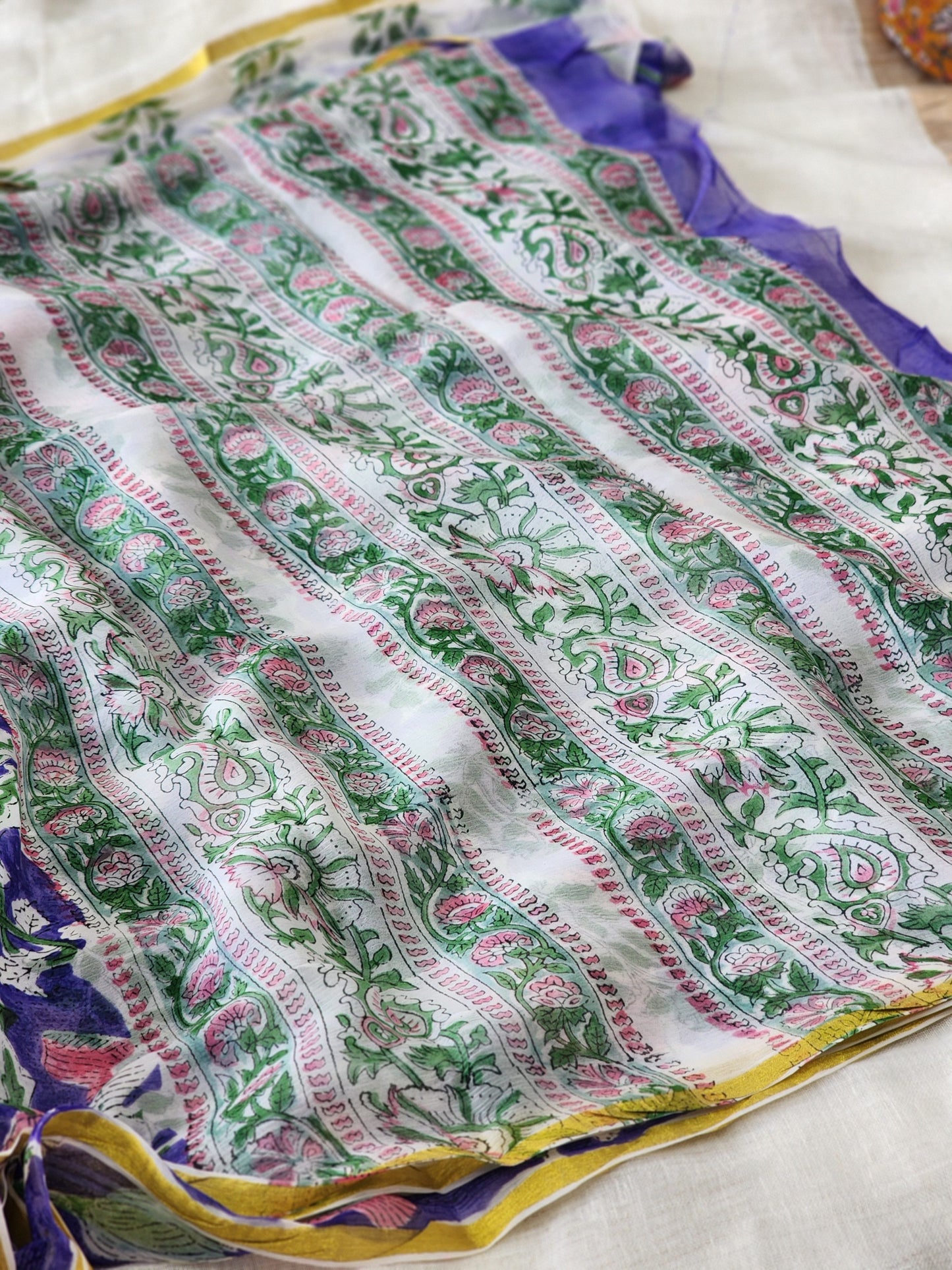 Purple Chiffon Handblock Saree