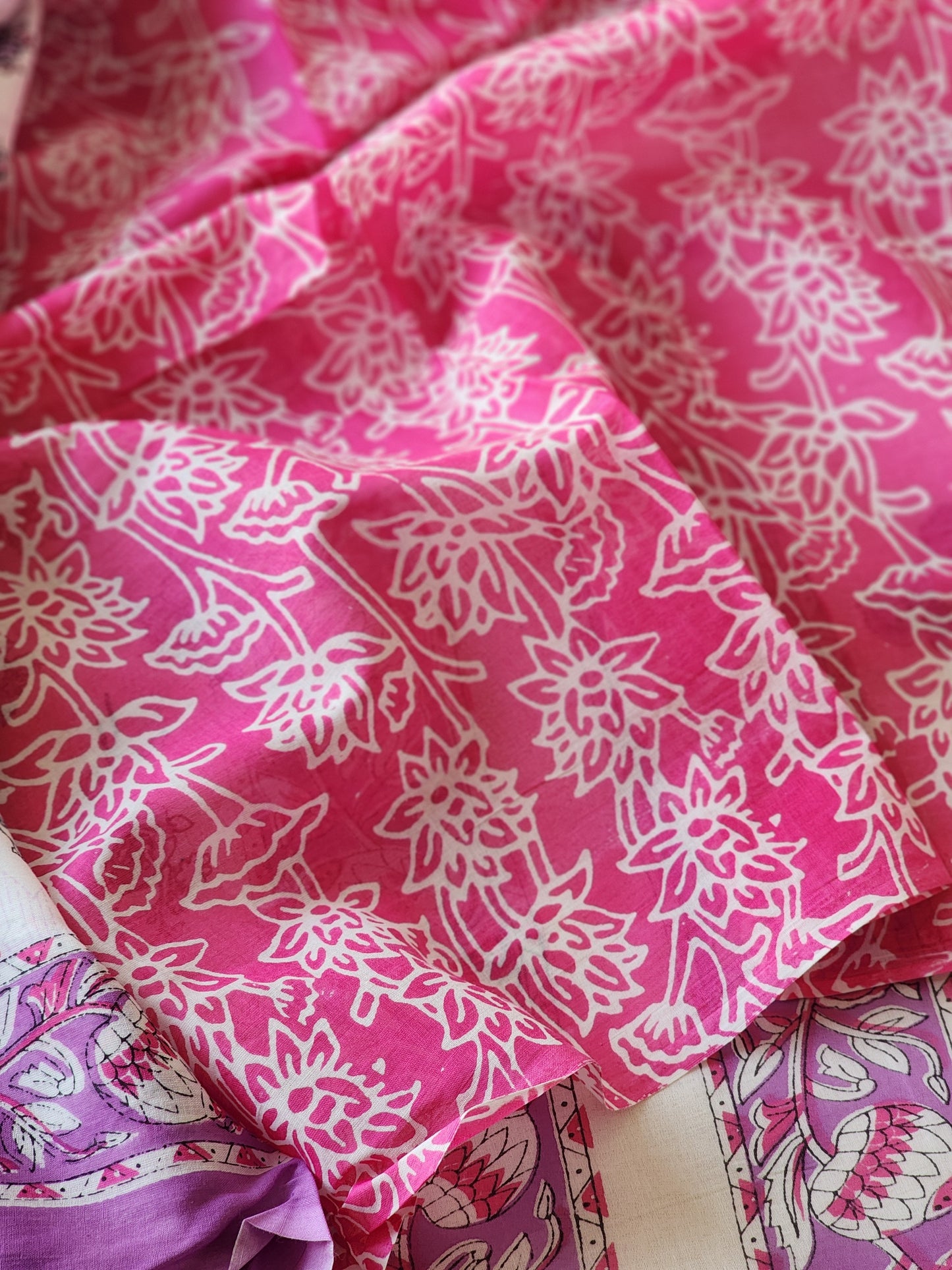 White handblock cotton saree
