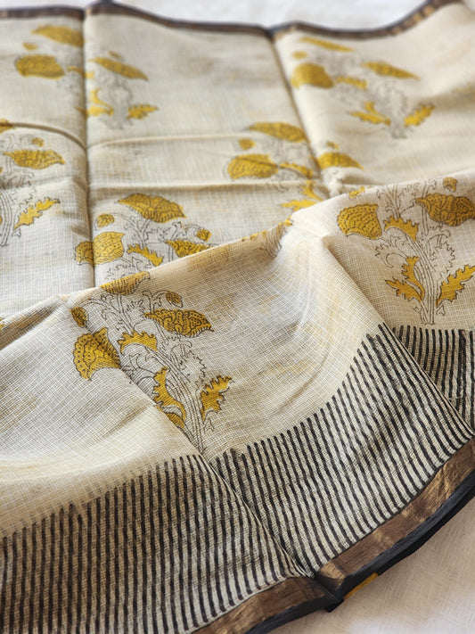 Beige handblock kota saree