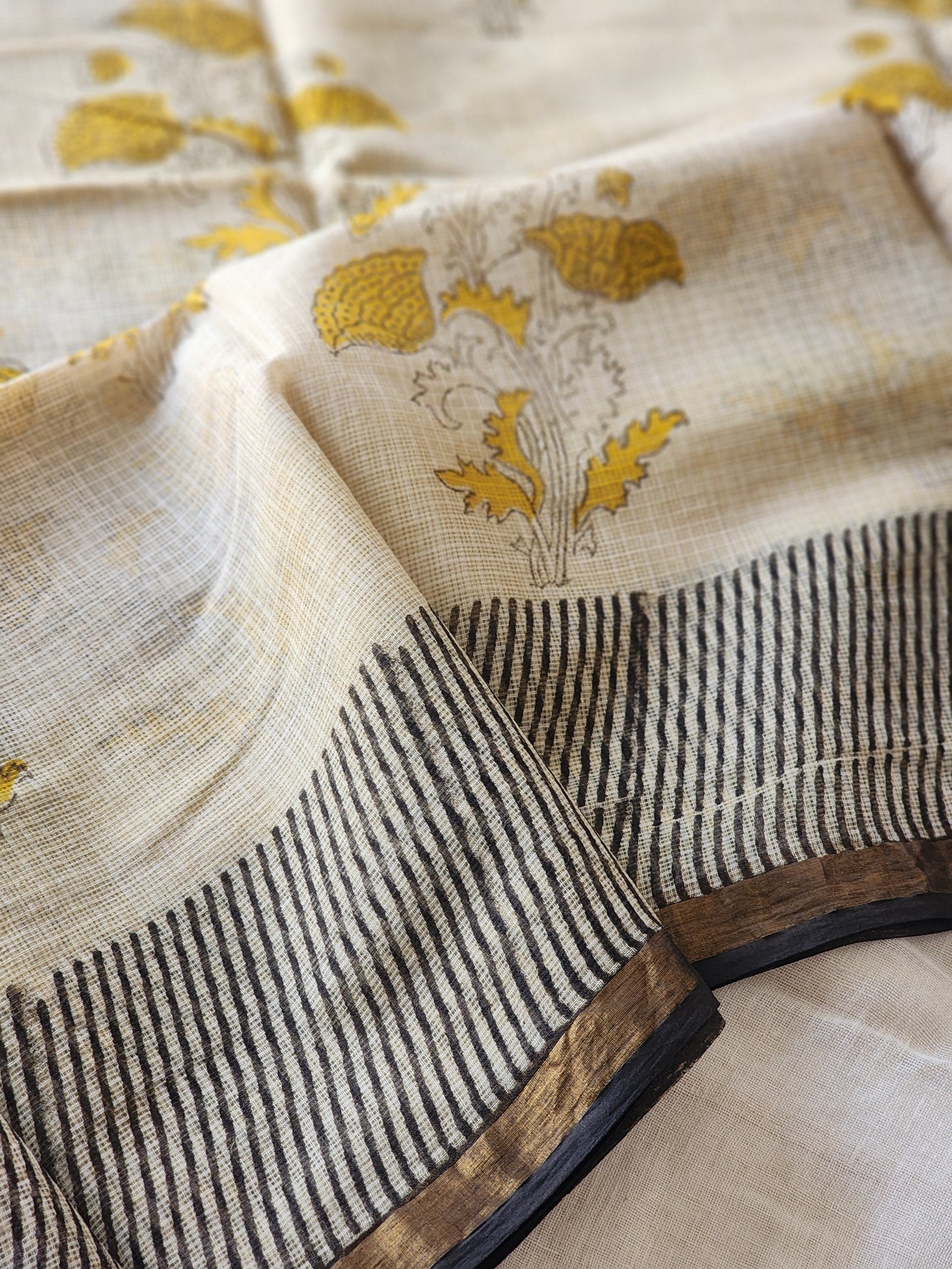 Beige handblock kota saree