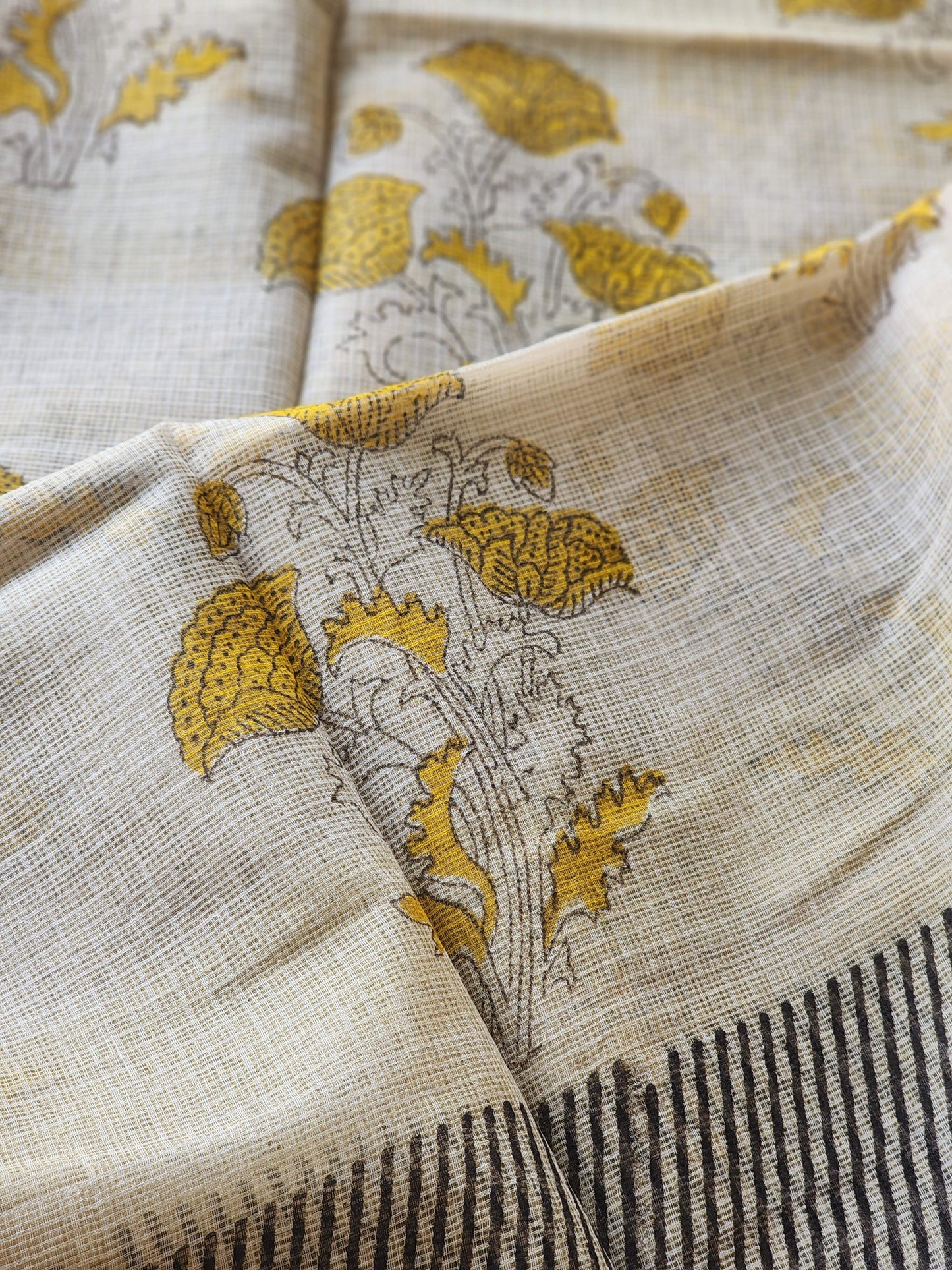 Beige handblock kota saree