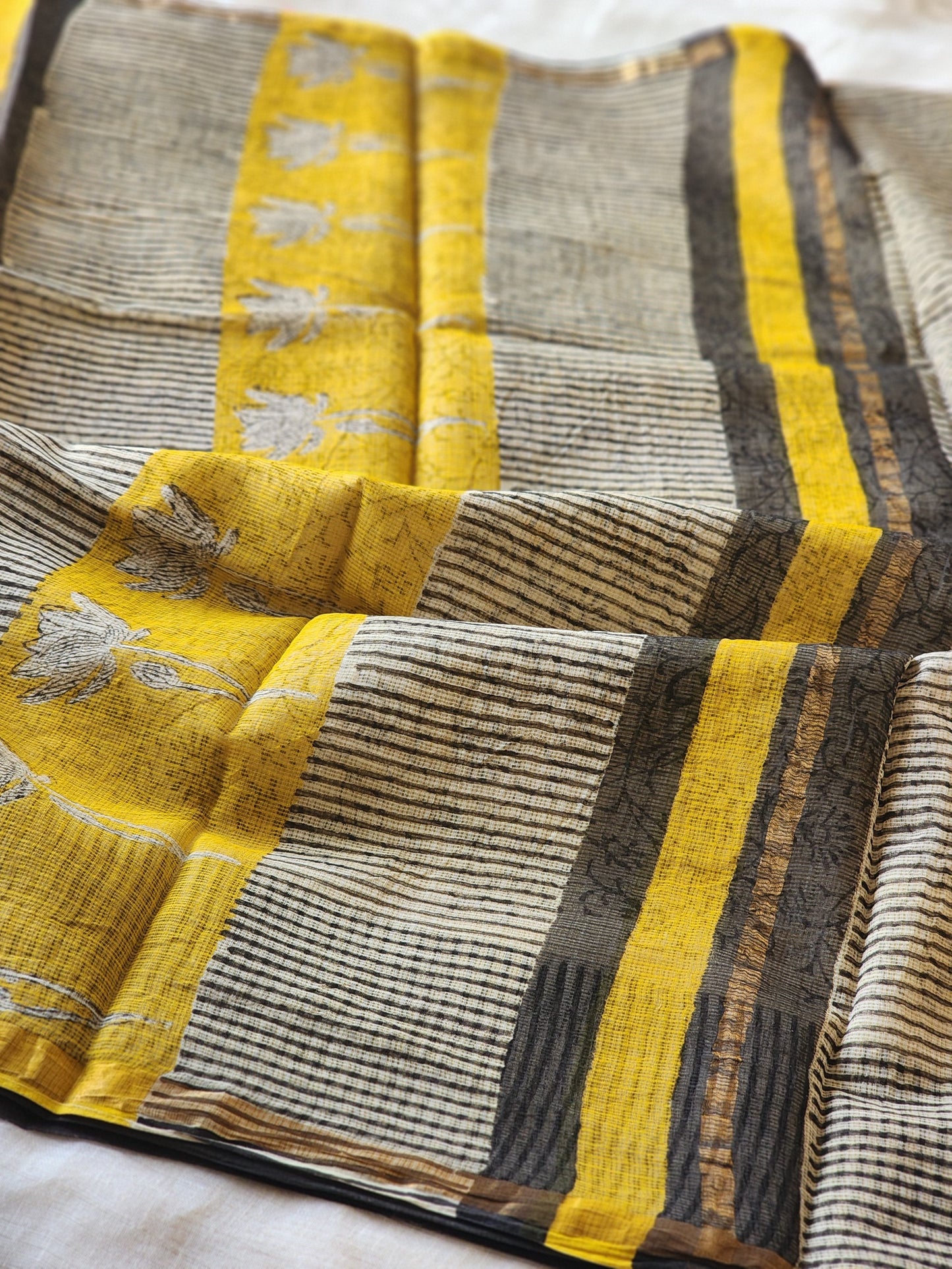Beige handblock kota saree