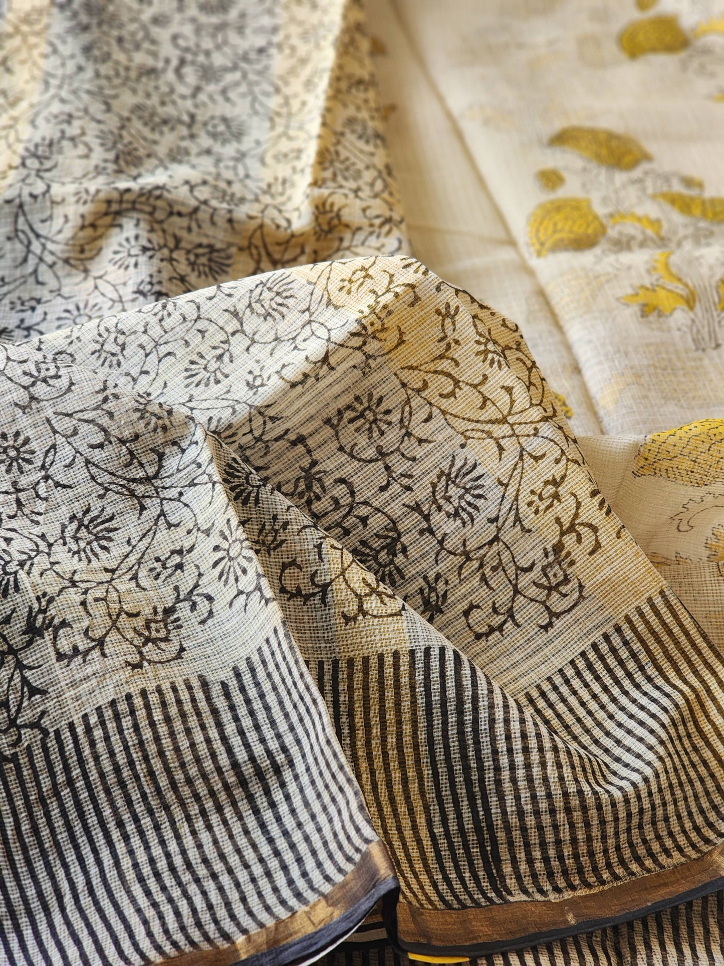 Beige handblock kota saree