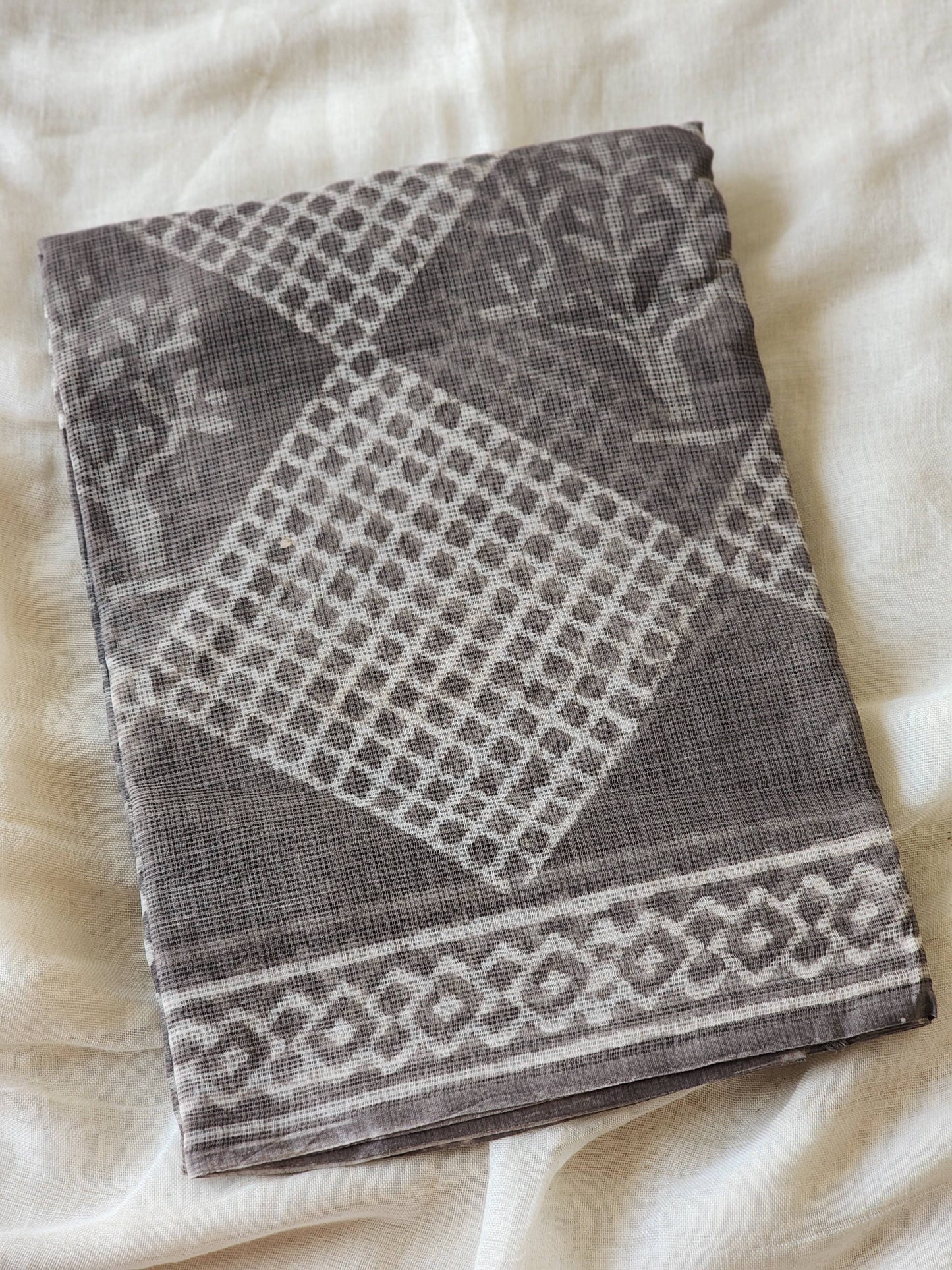 Grey handblock kota saree