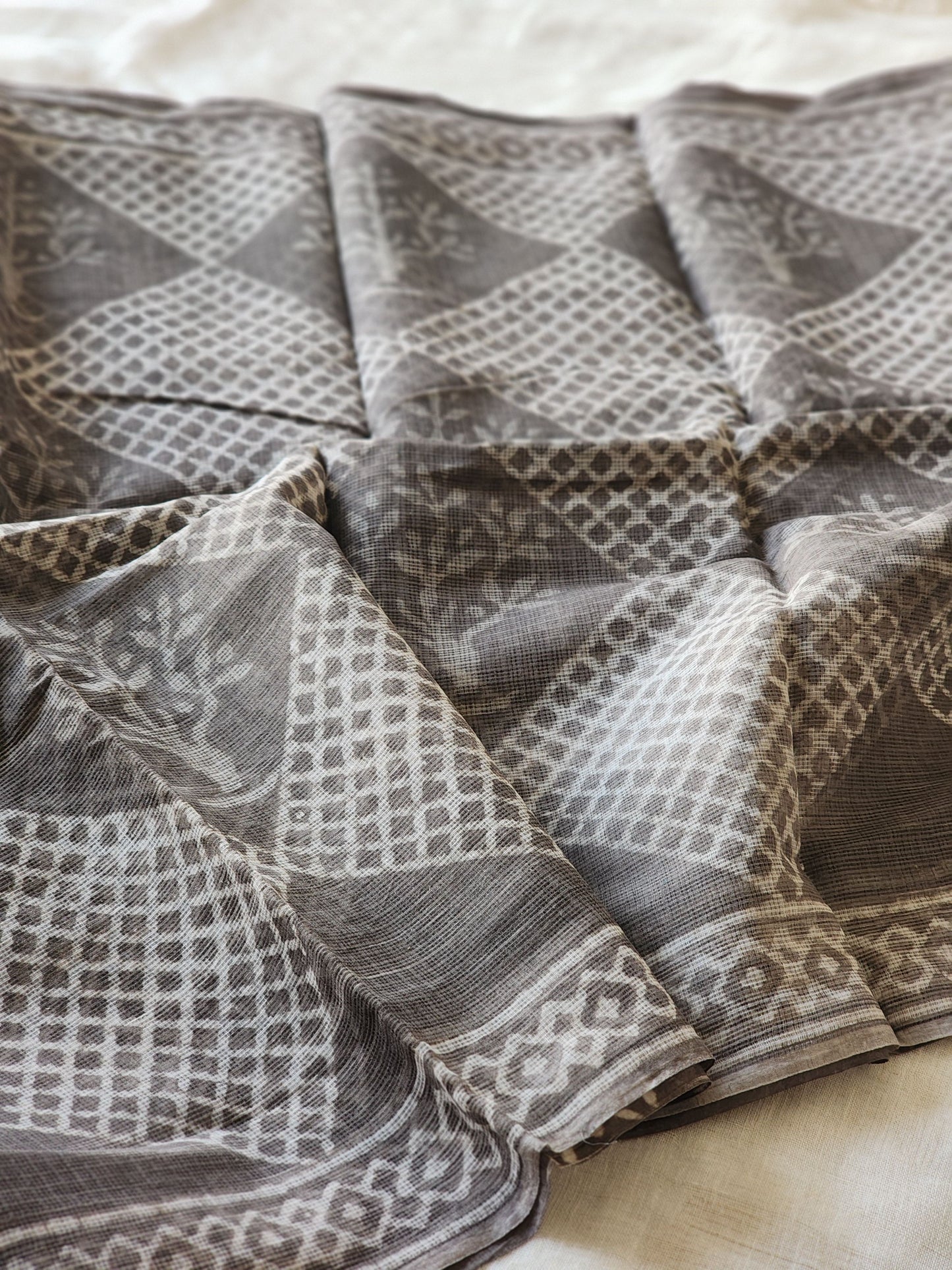 Grey handblock kota saree