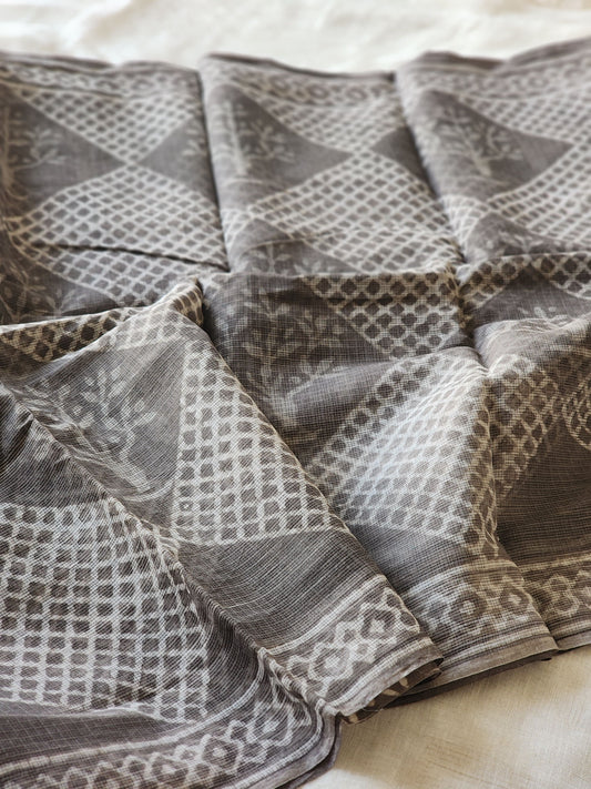 Grey handblock kota saree
