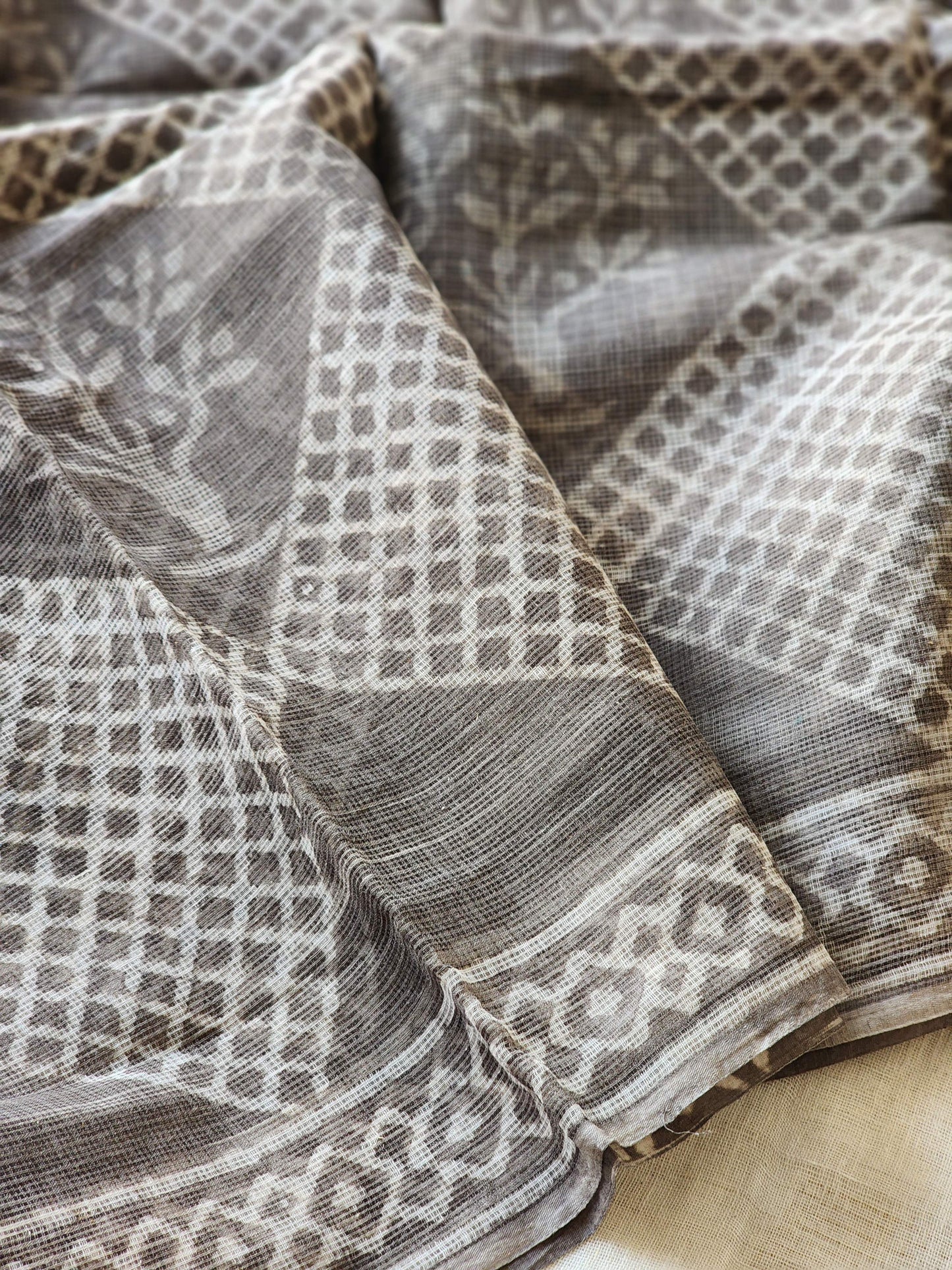 Grey handblock kota saree