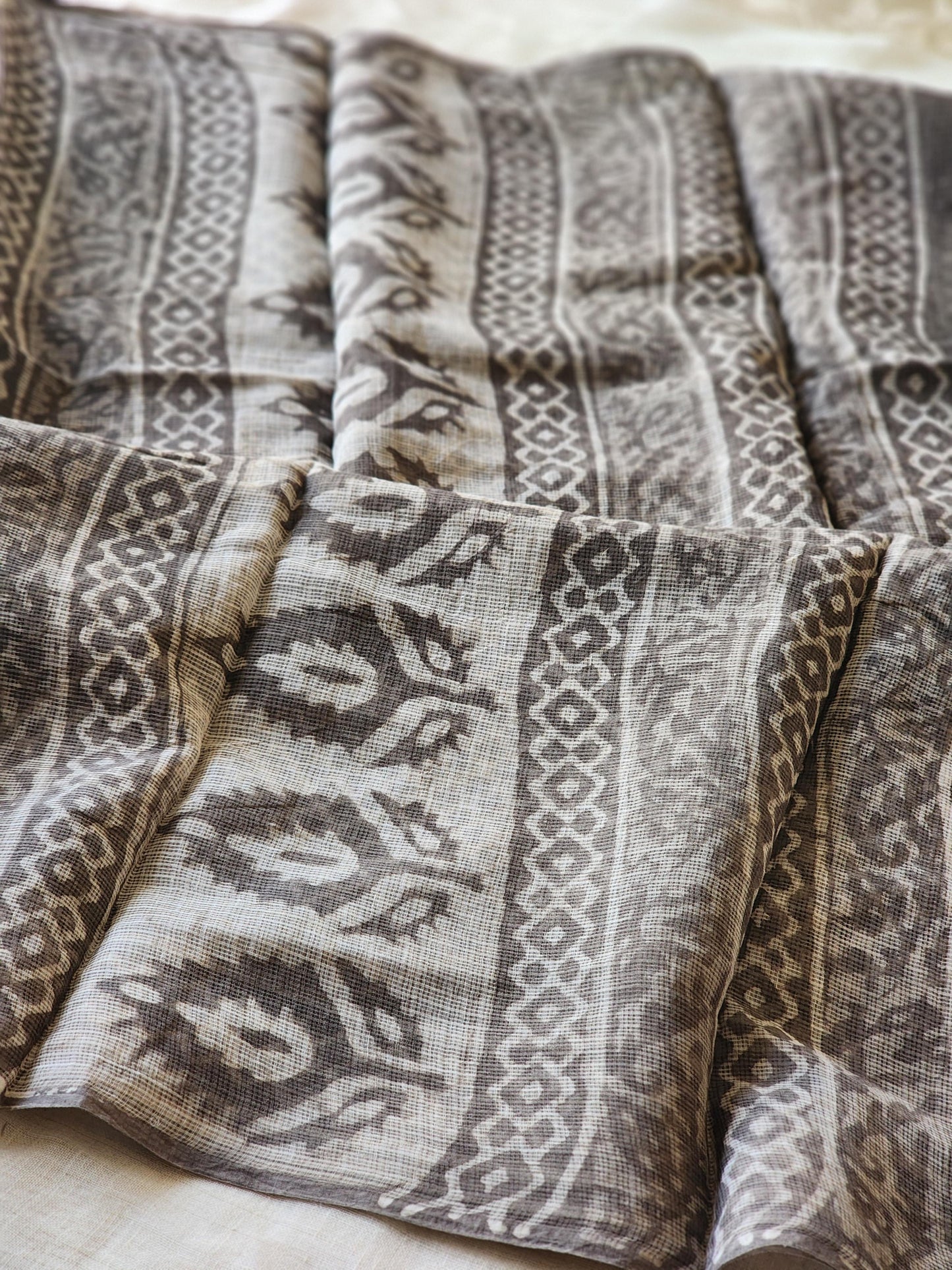 Grey handblock kota saree