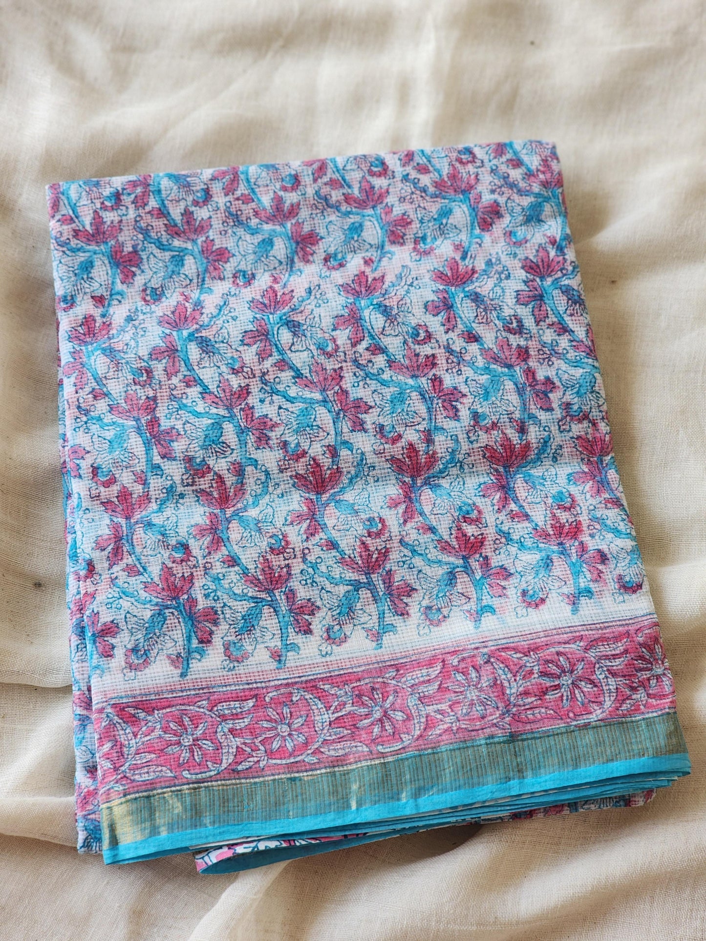 Blue handblock kota saree