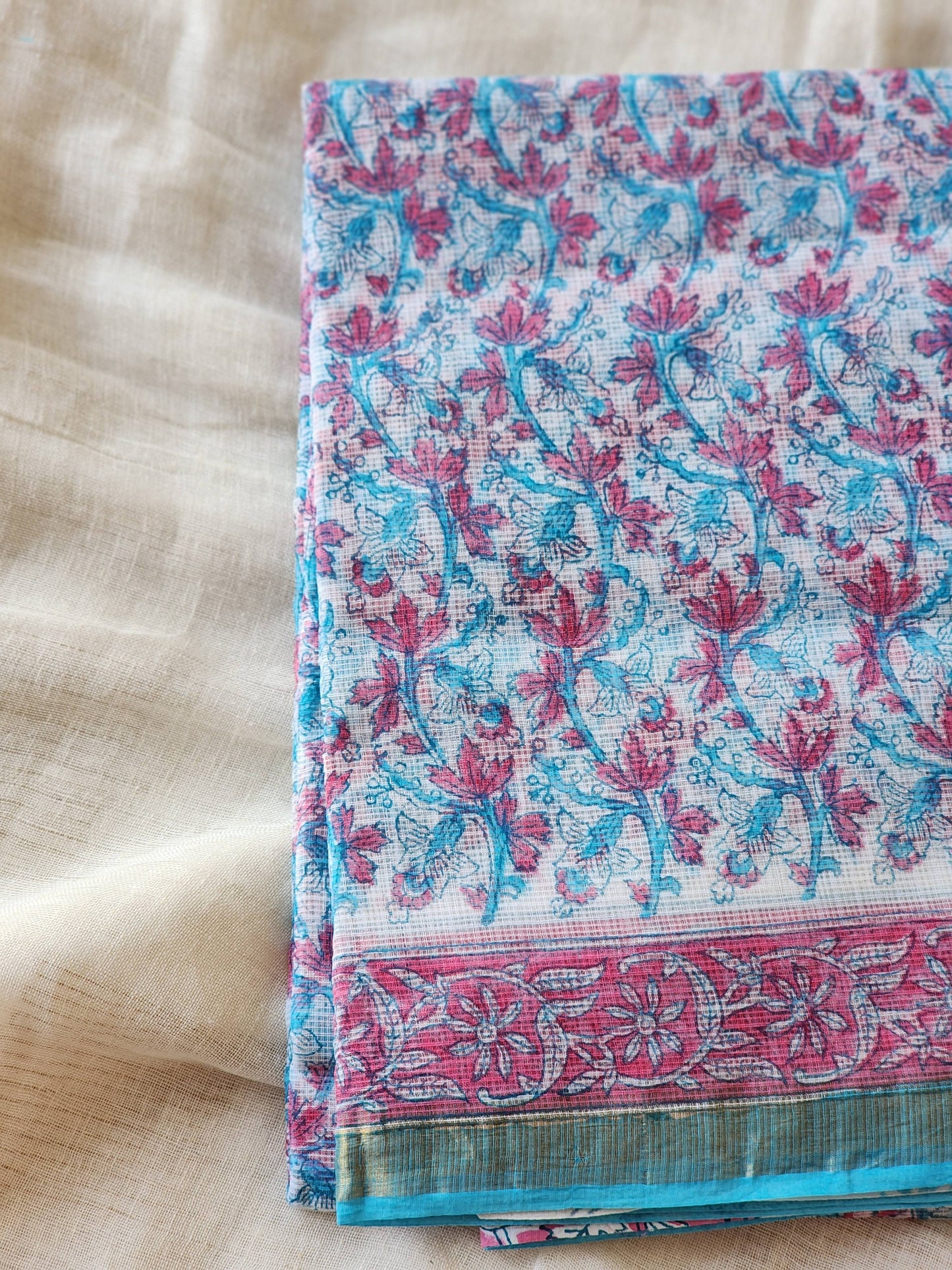 Blue handblock kota saree