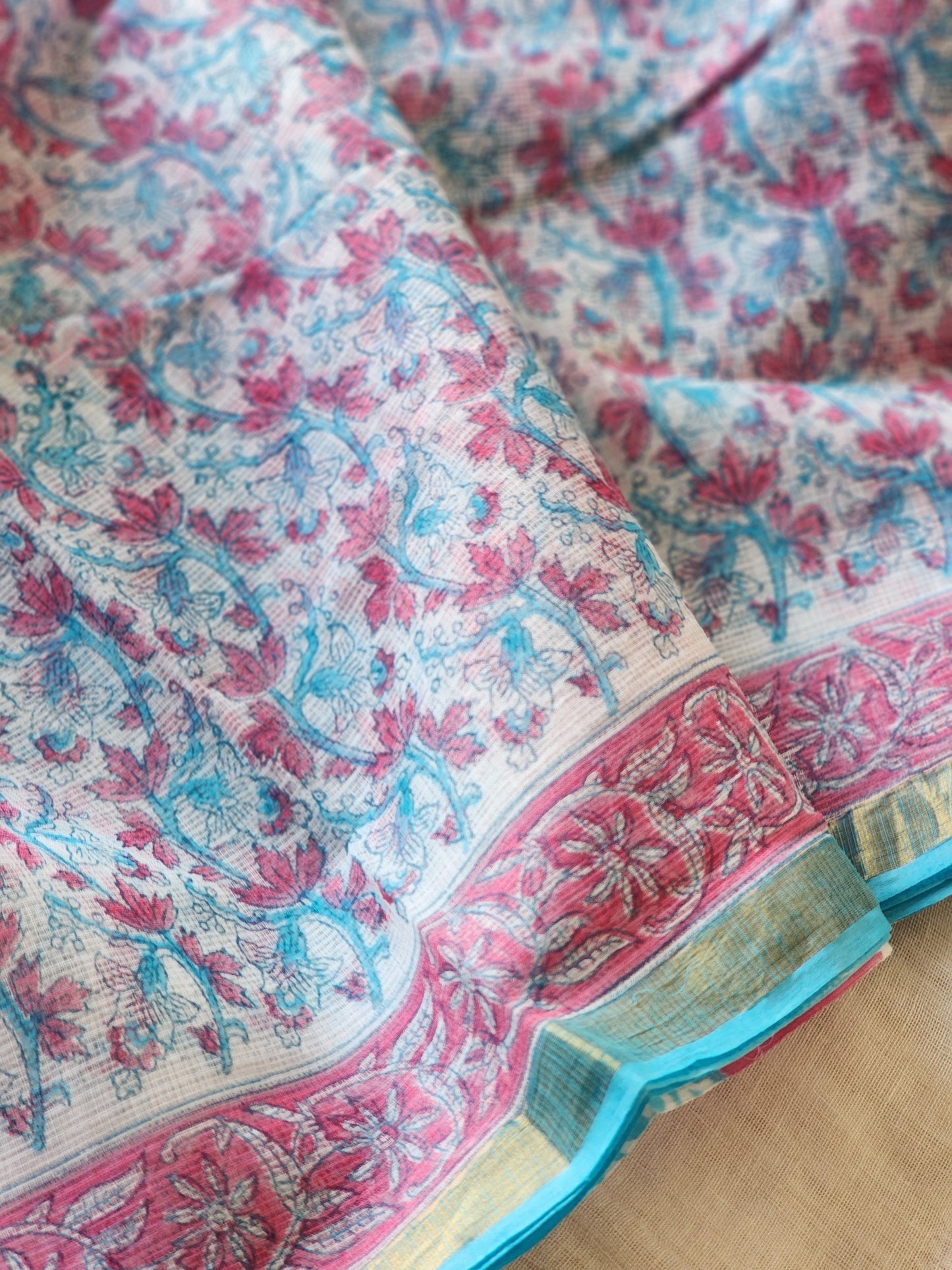 Blue handblock kota saree