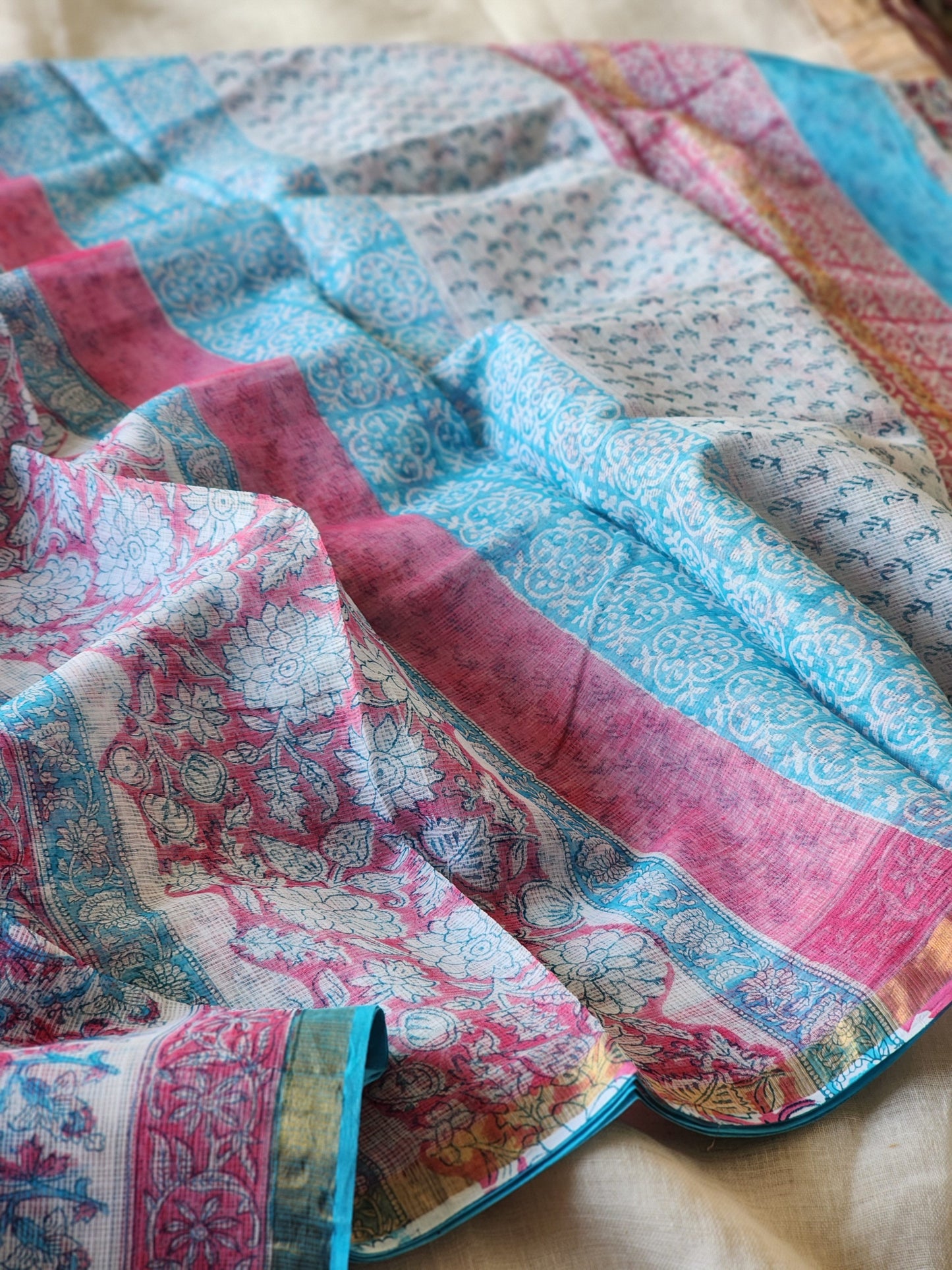 Blue handblock kota saree