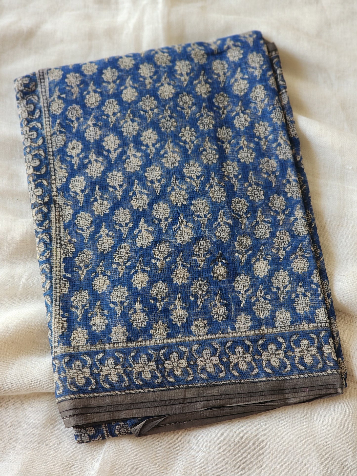 Blue handblock kota saree