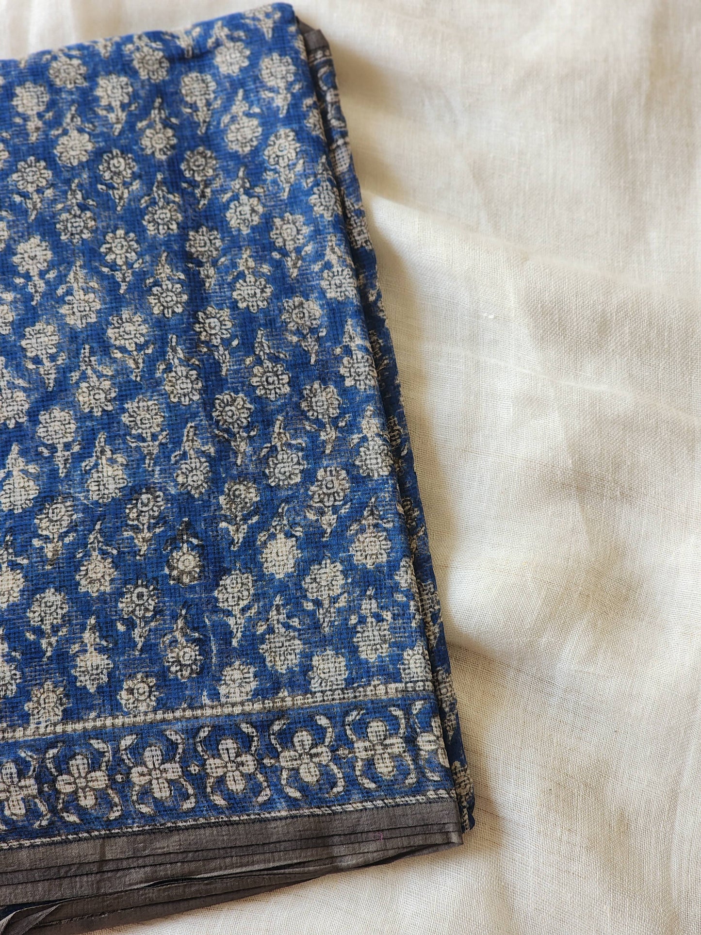 Blue handblock kota saree