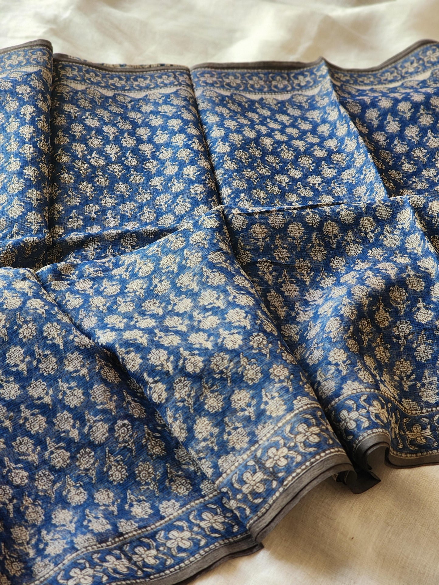 Blue handblock kota saree