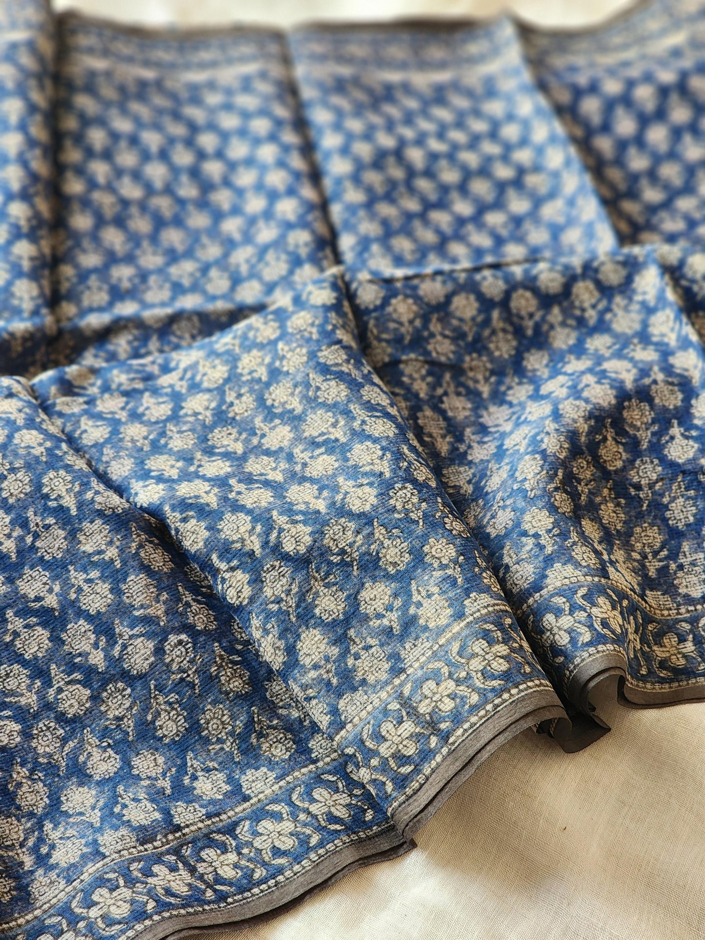 Blue handblock kota saree