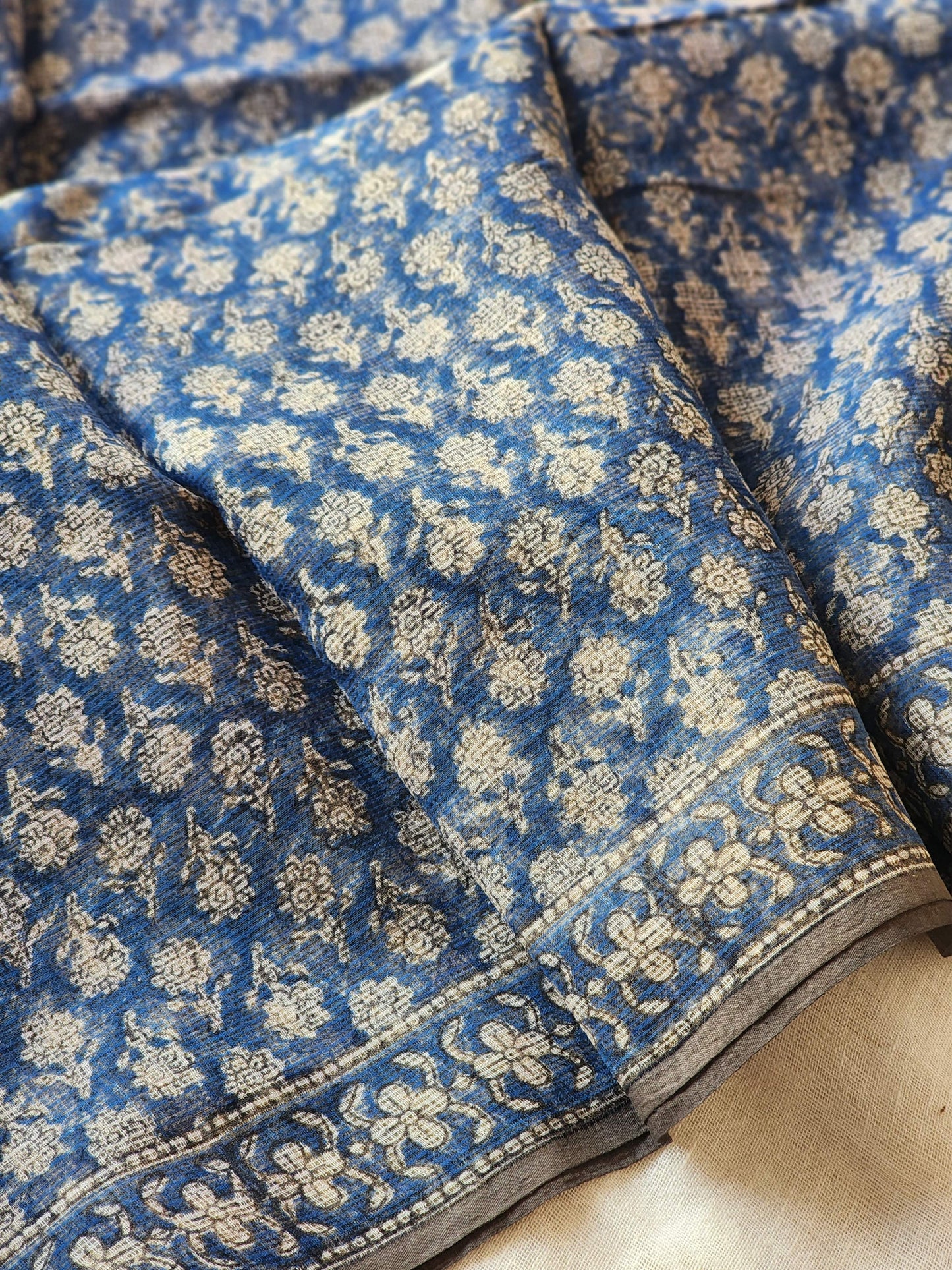 Blue handblock kota saree