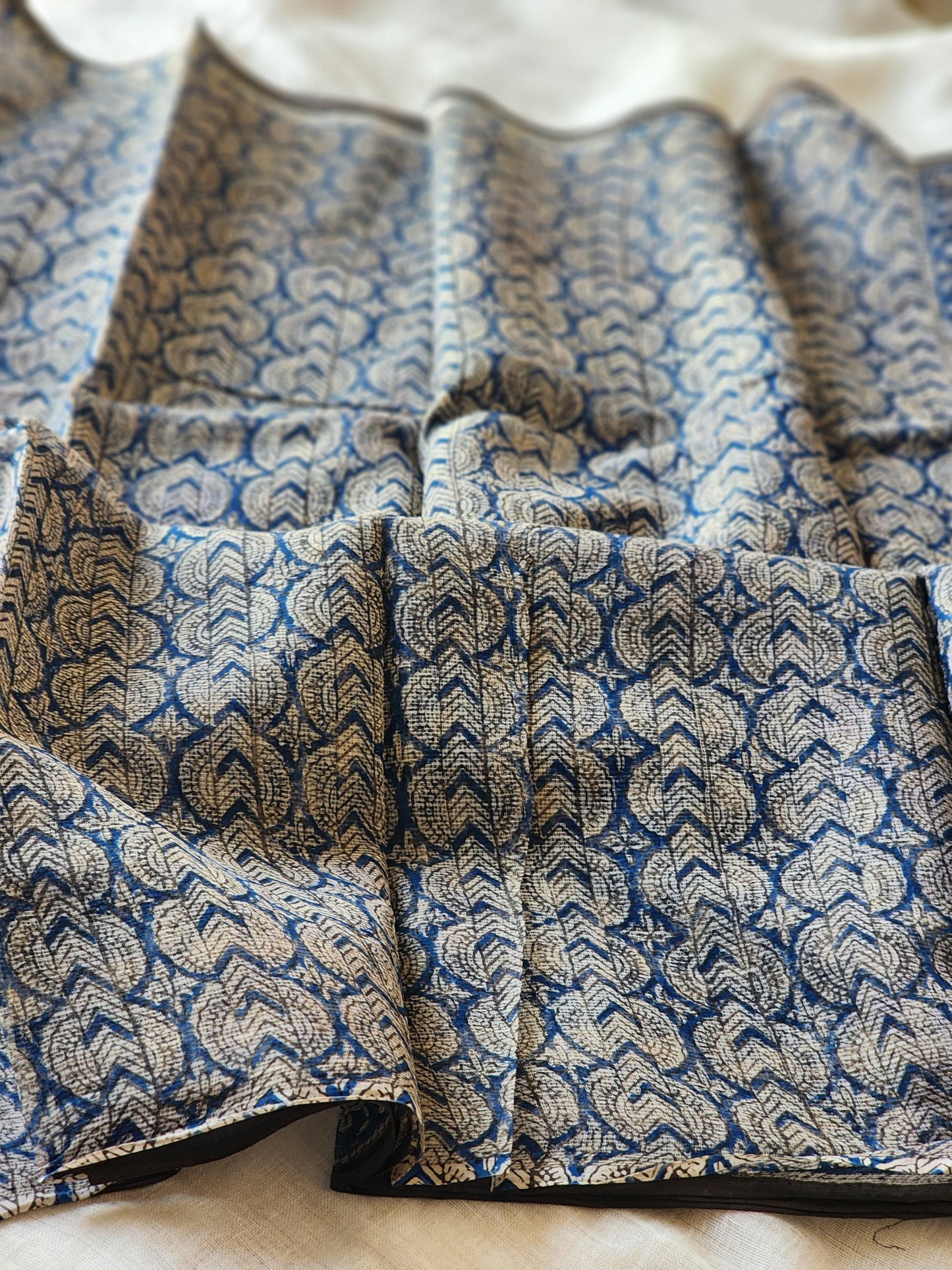 Blue handblock kota saree