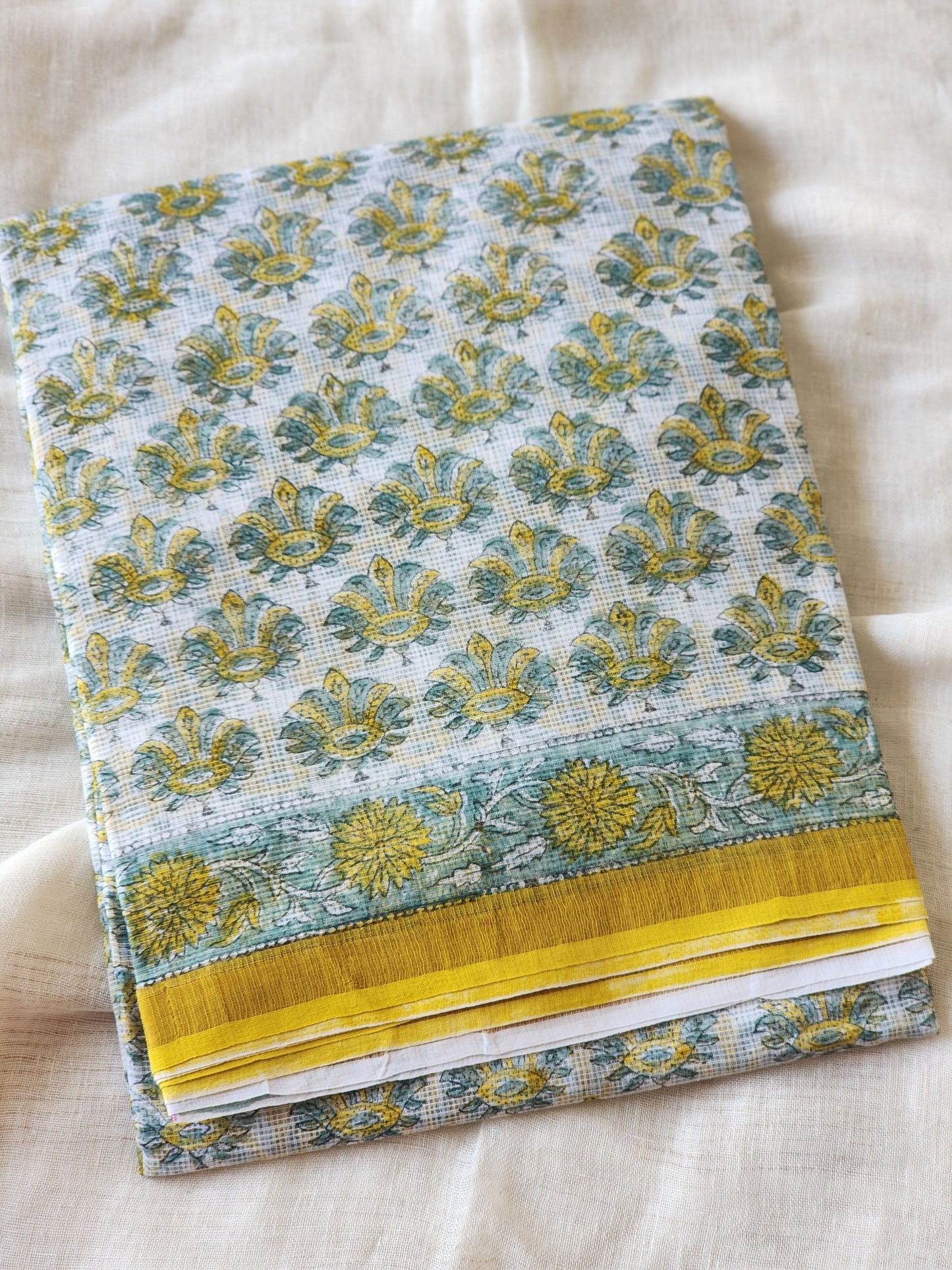 White handblock kota saree