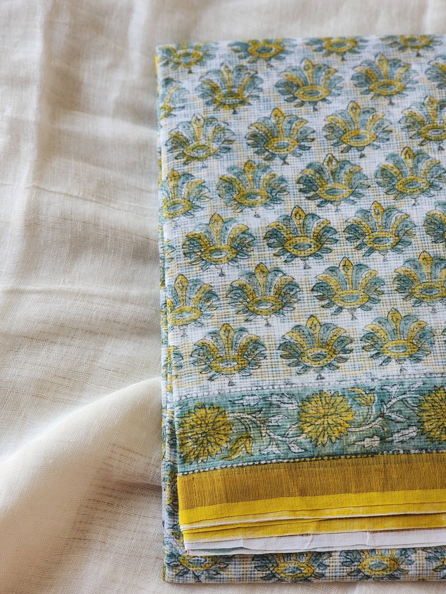 White handblock kota saree