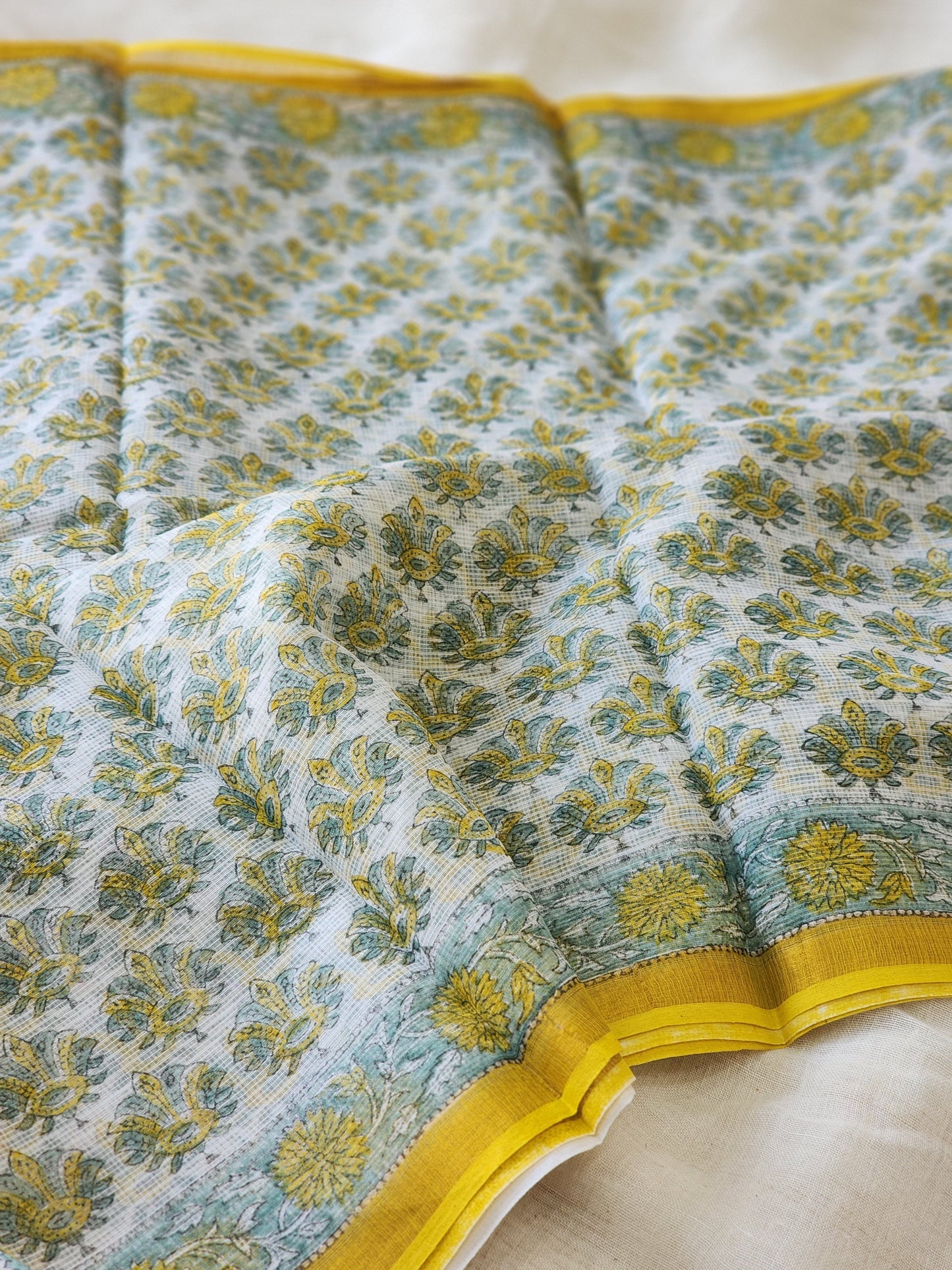 White handblock kota saree
