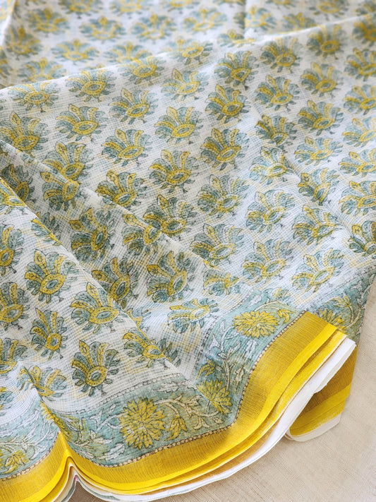 White handblock kota saree