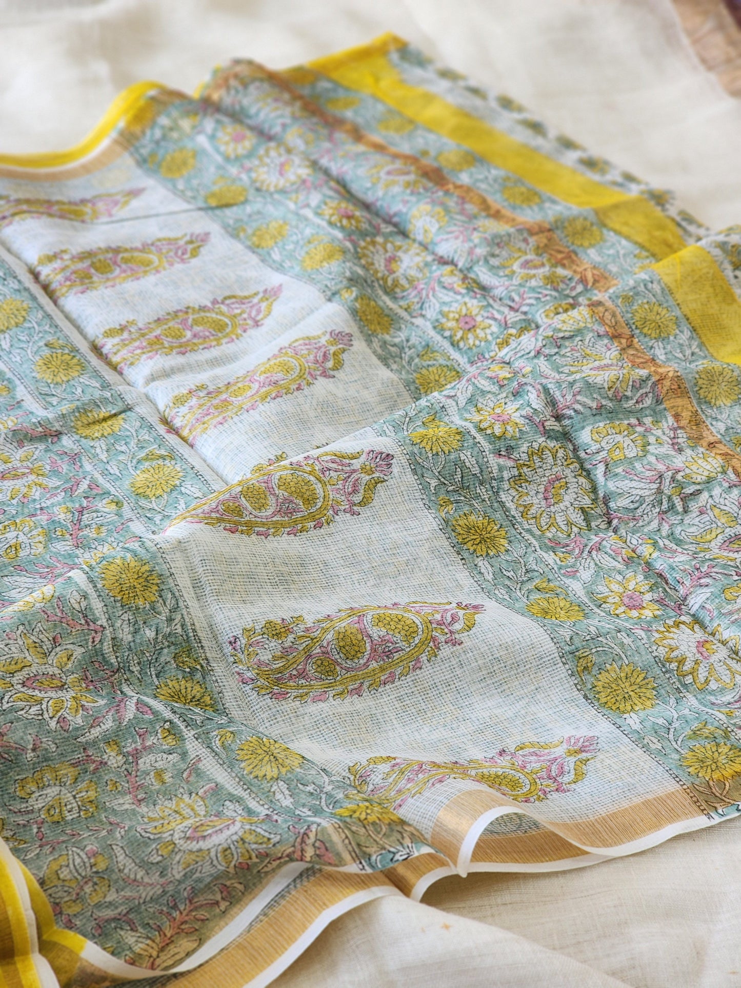 White handblock kota saree