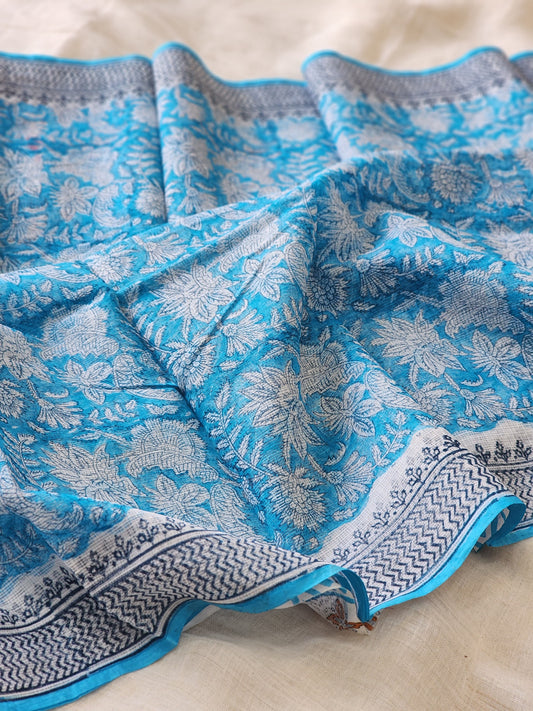 Blue handblock kota saree