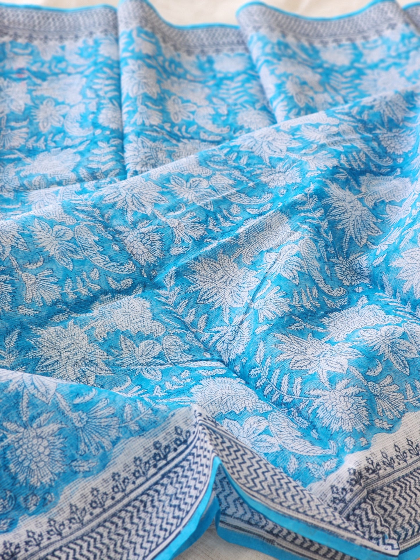 Blue handblock kota saree
