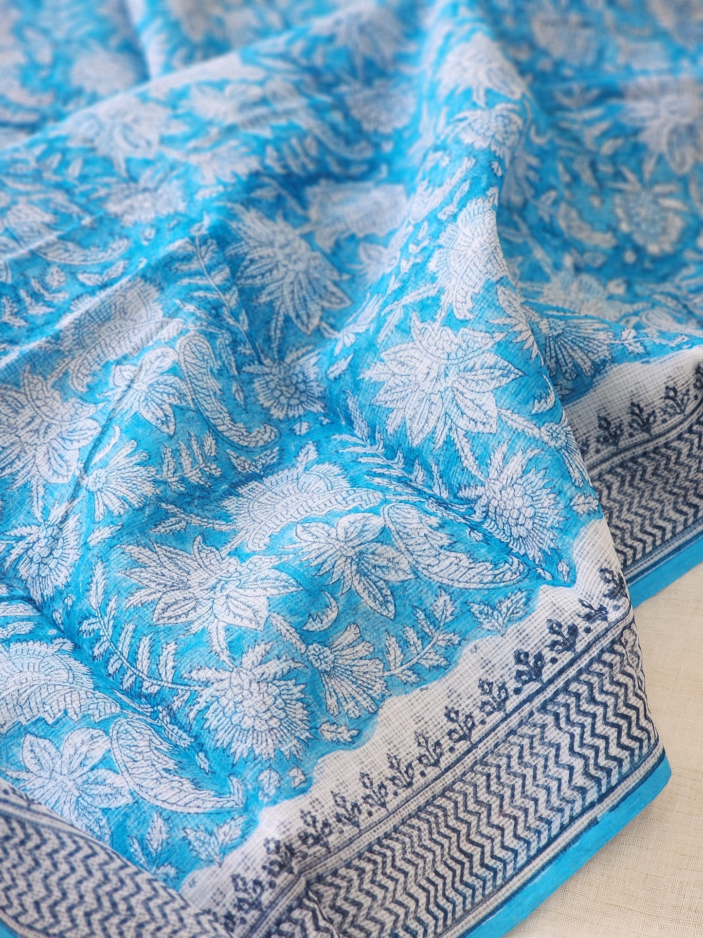 Blue handblock kota saree