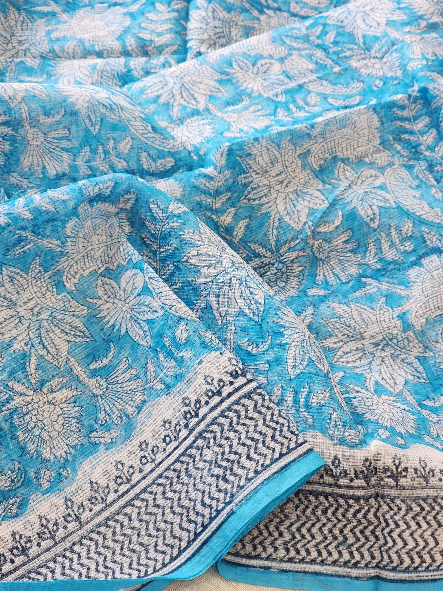 Blue handblock kota saree