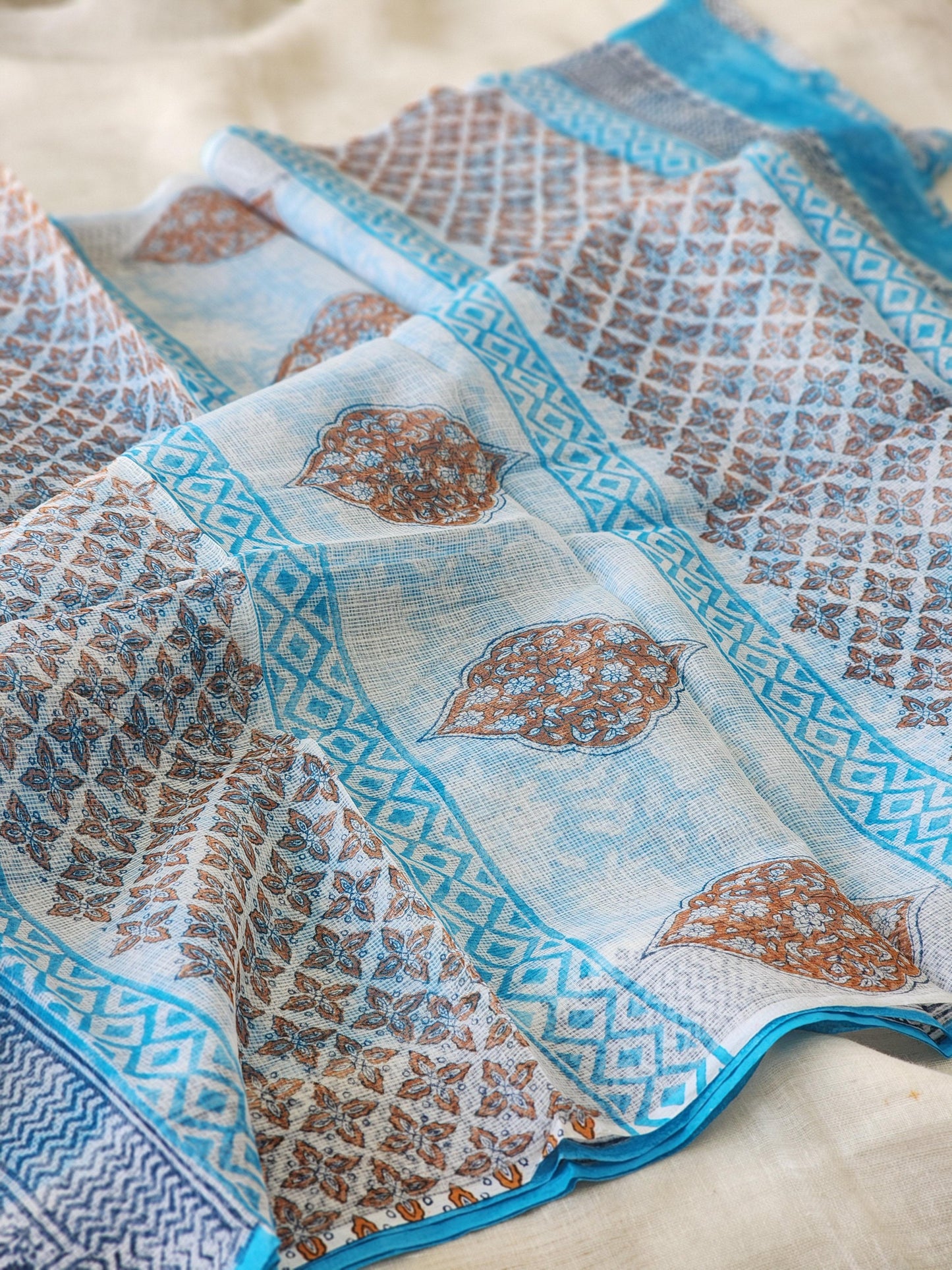 Blue handblock kota saree