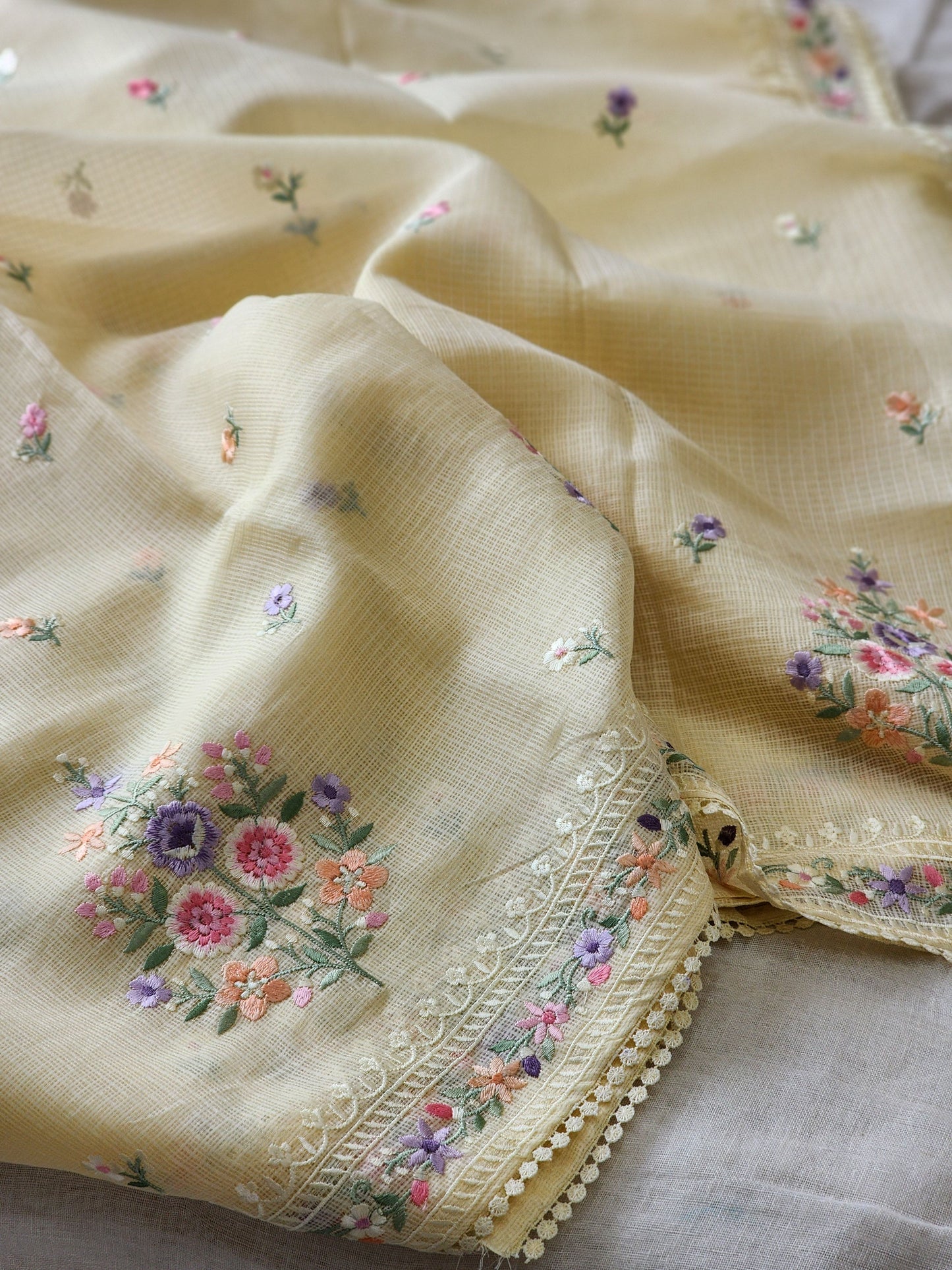 Light Yellow Kota Silk Saree
