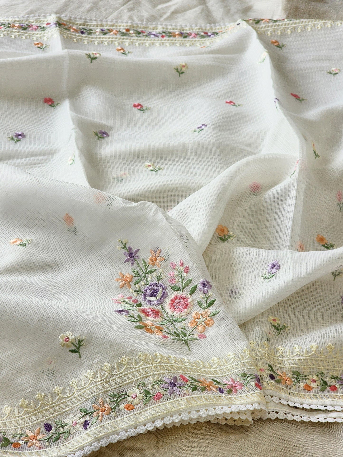 White Kota Silk Saree
